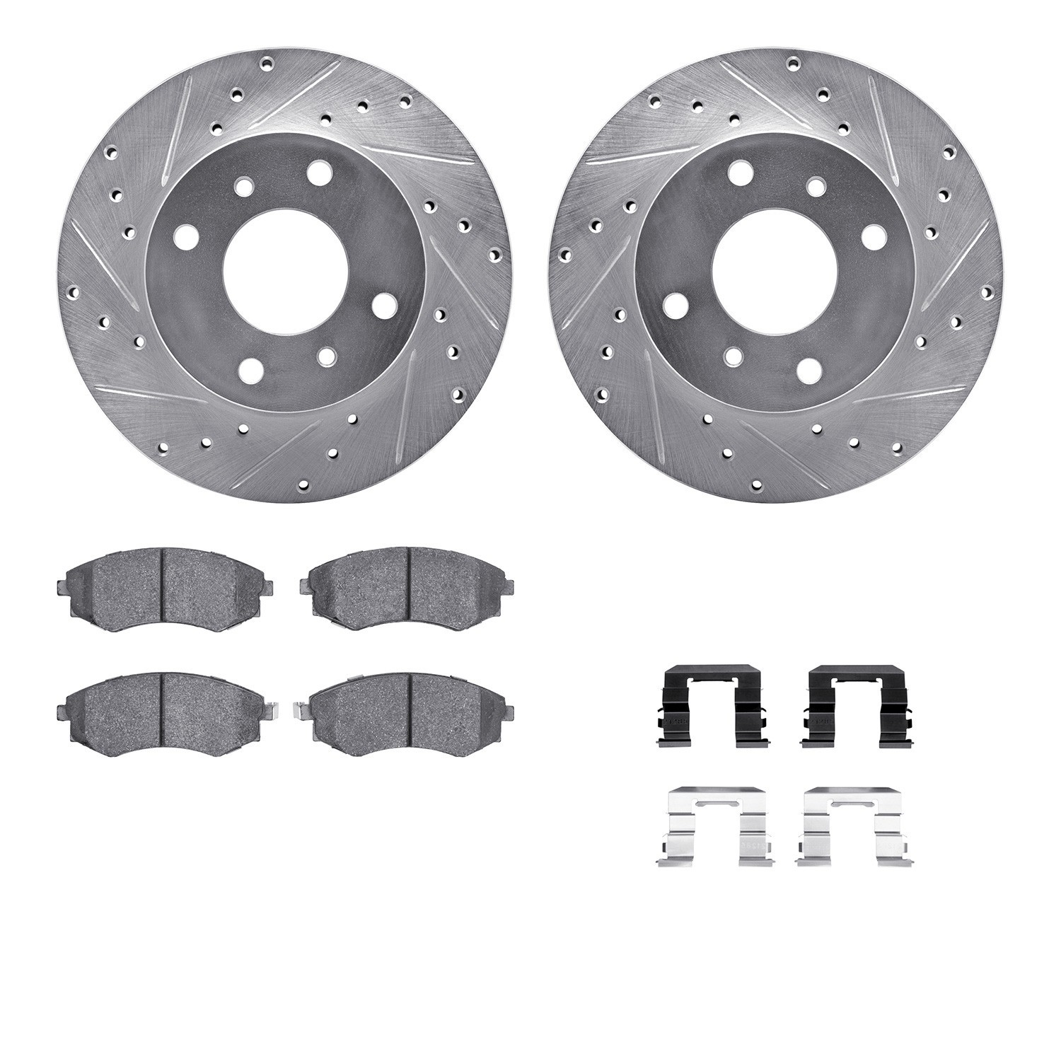 DYN 7512-67028 DFC Rotors-Drilled & Slotted-Silver w/ 5000 Advanced Brake Pads Incl Hdw