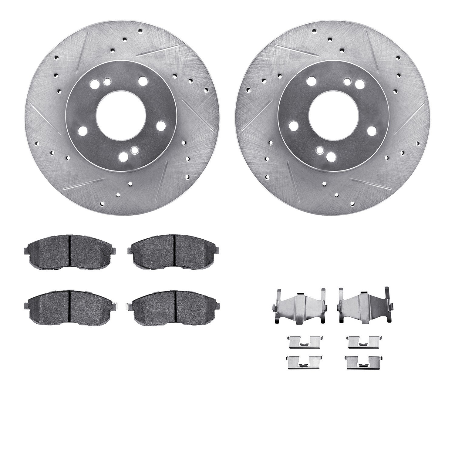 DYN 7512-67030 DFC Rotors-Drilled & Slotted-Silver w/ 5000 Advanced Brake Pads Incl Hdw