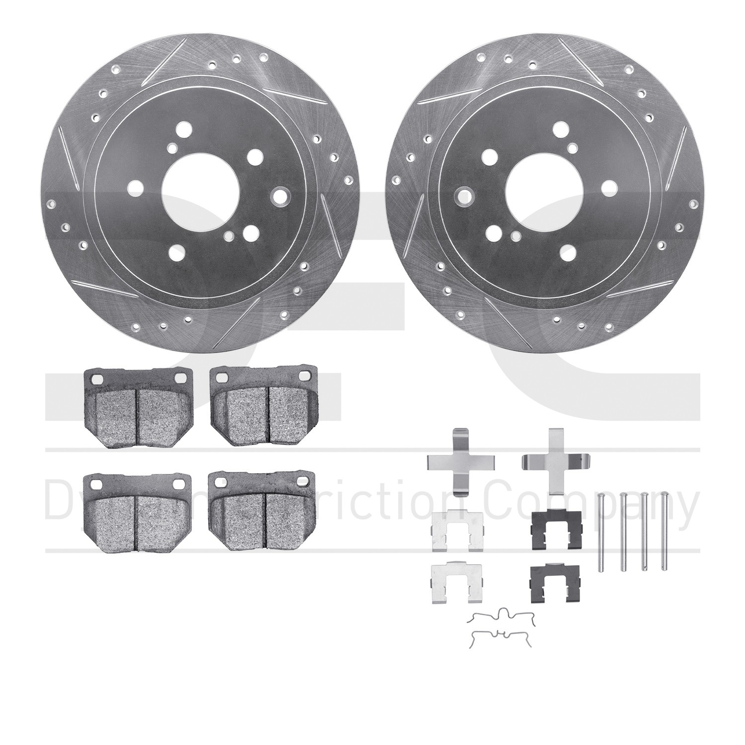 DYN 7512-67034 DFC Rotors-Drilled & Slotted-Silver w/ 5000 Advanced Brake Pads Incl Hdw