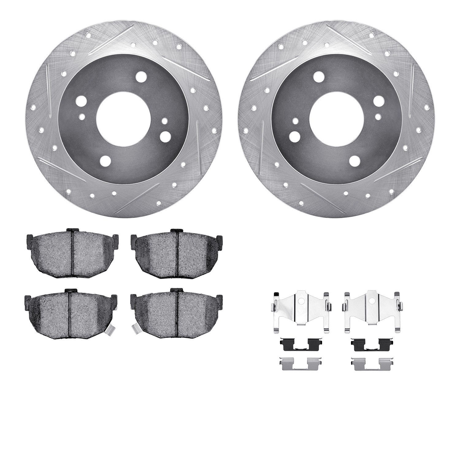 DYN 7512-67035 DFC Rotors-Drilled & Slotted-Silver w/ 5000 Advanced Brake Pads Incl Hdw