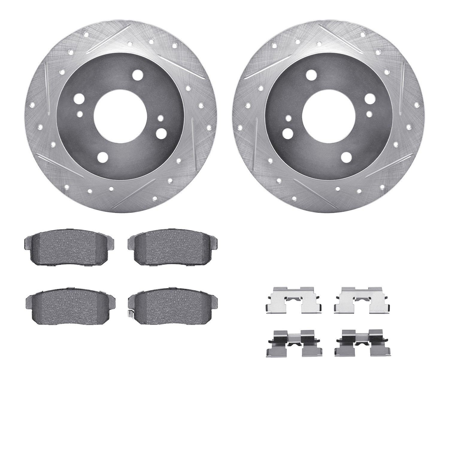 DYN 7512-67037 DFC Rotors-Drilled & Slotted-Silver w/ 5000 Advanced Brake Pads Incl Hdw