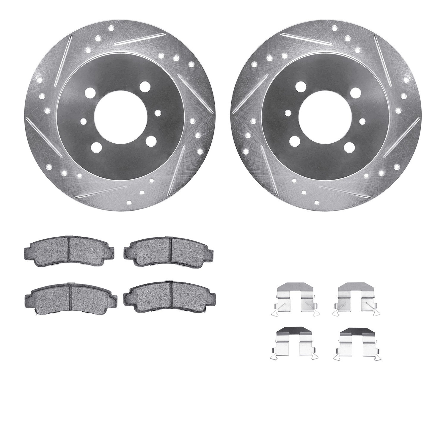 DYN 7512-67038 DFC Rotors-Drilled & Slotted-Silver w/ 5000 Advanced Brake Pads Incl Hdw
