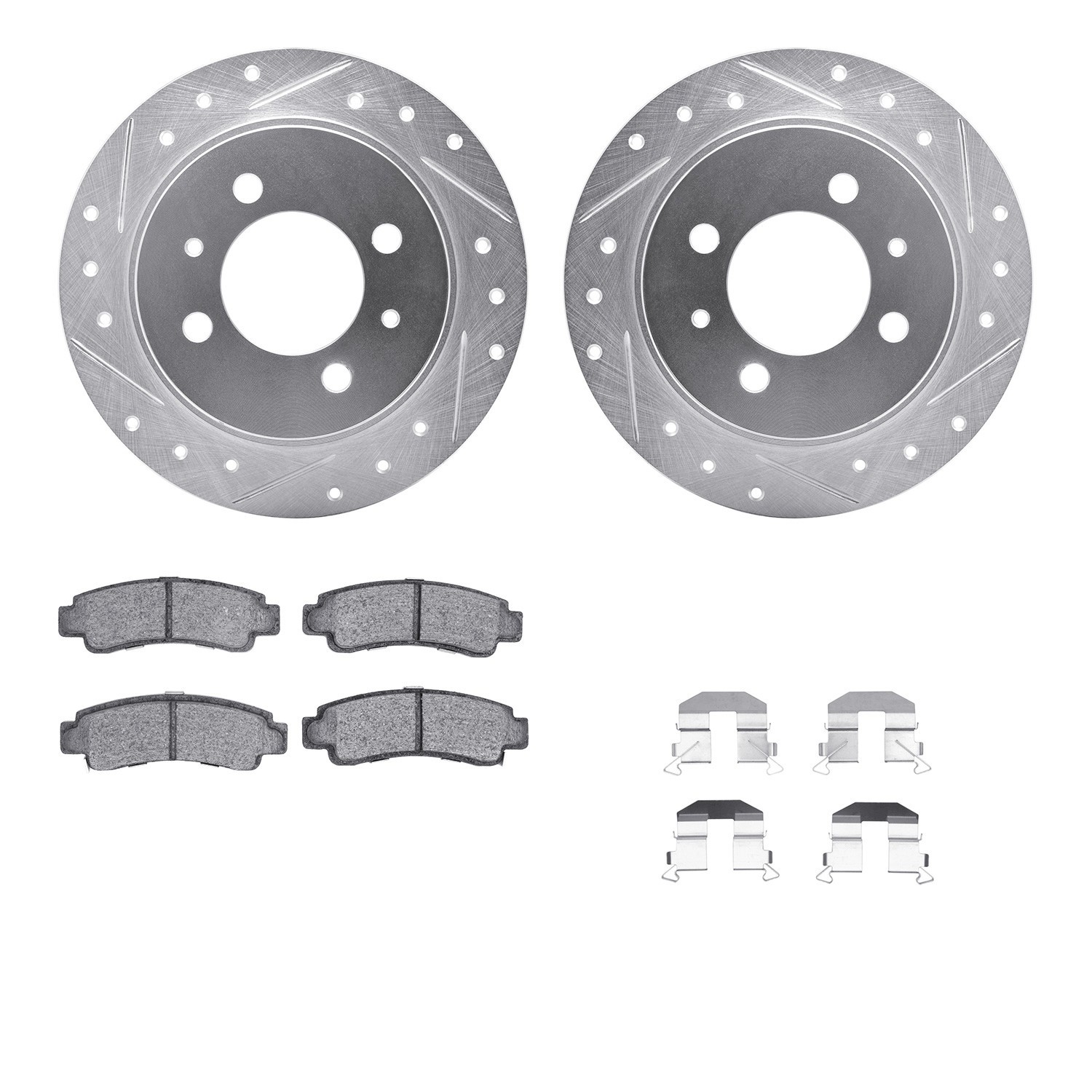 DYN 7512-67039 DFC Rotors-Drilled & Slotted-Silver w/ 5000 Advanced Brake Pads Incl Hdw