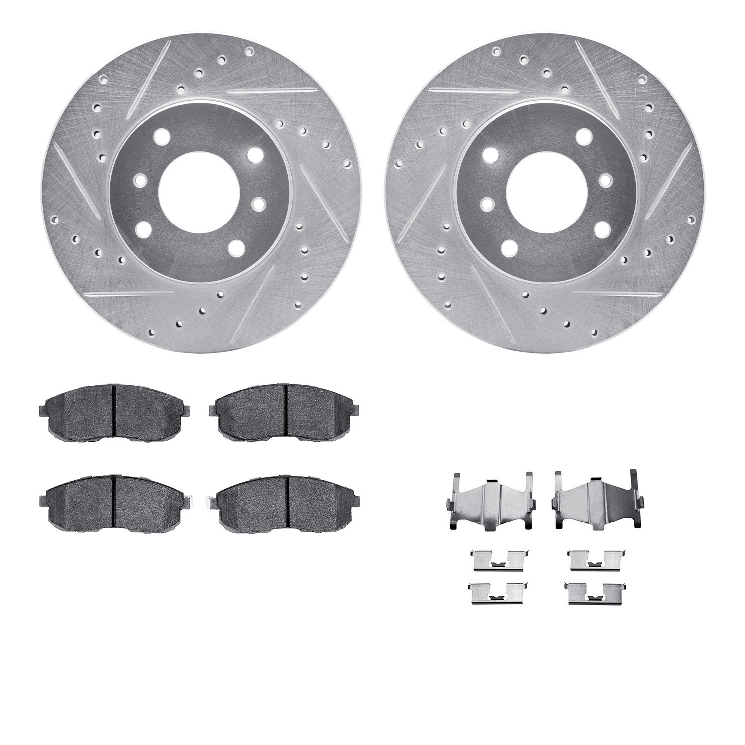DYN 7512-67041 DFC Rotors-Drilled & Slotted-Silver w/ 5000 Advanced Brake Pads Incl Hdw