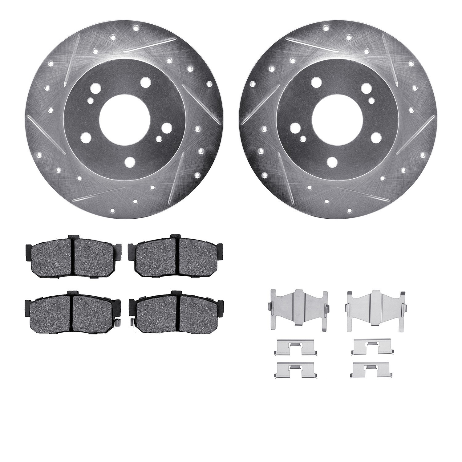 DYN 7512-67043 DFC Rotors-Drilled & Slotted-Silver w/ 5000 Advanced Brake Pads Incl Hdw