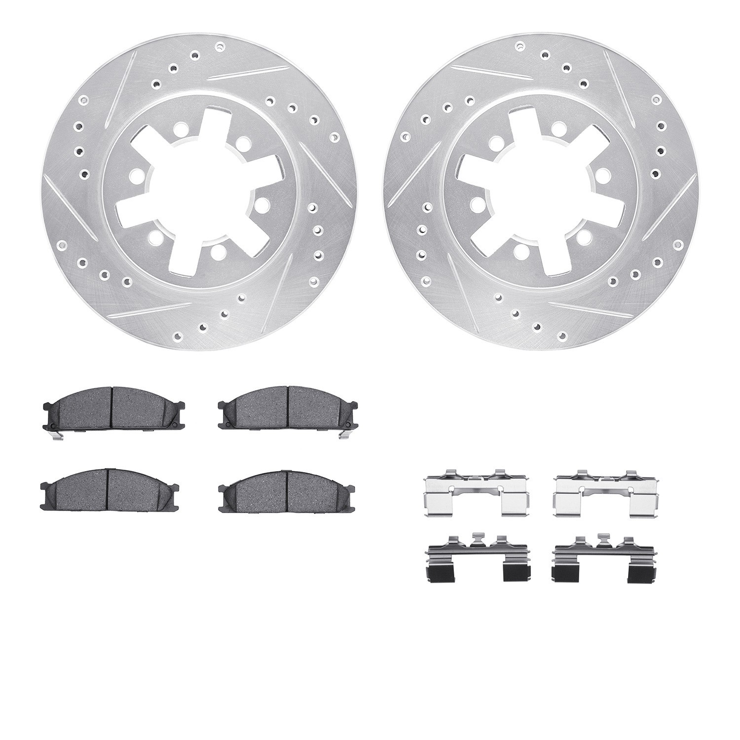 DYN 7512-67049 DFC Brake Rotor - Drilled & Slotted - Silver w/5000 Brake Pads & HW Kit