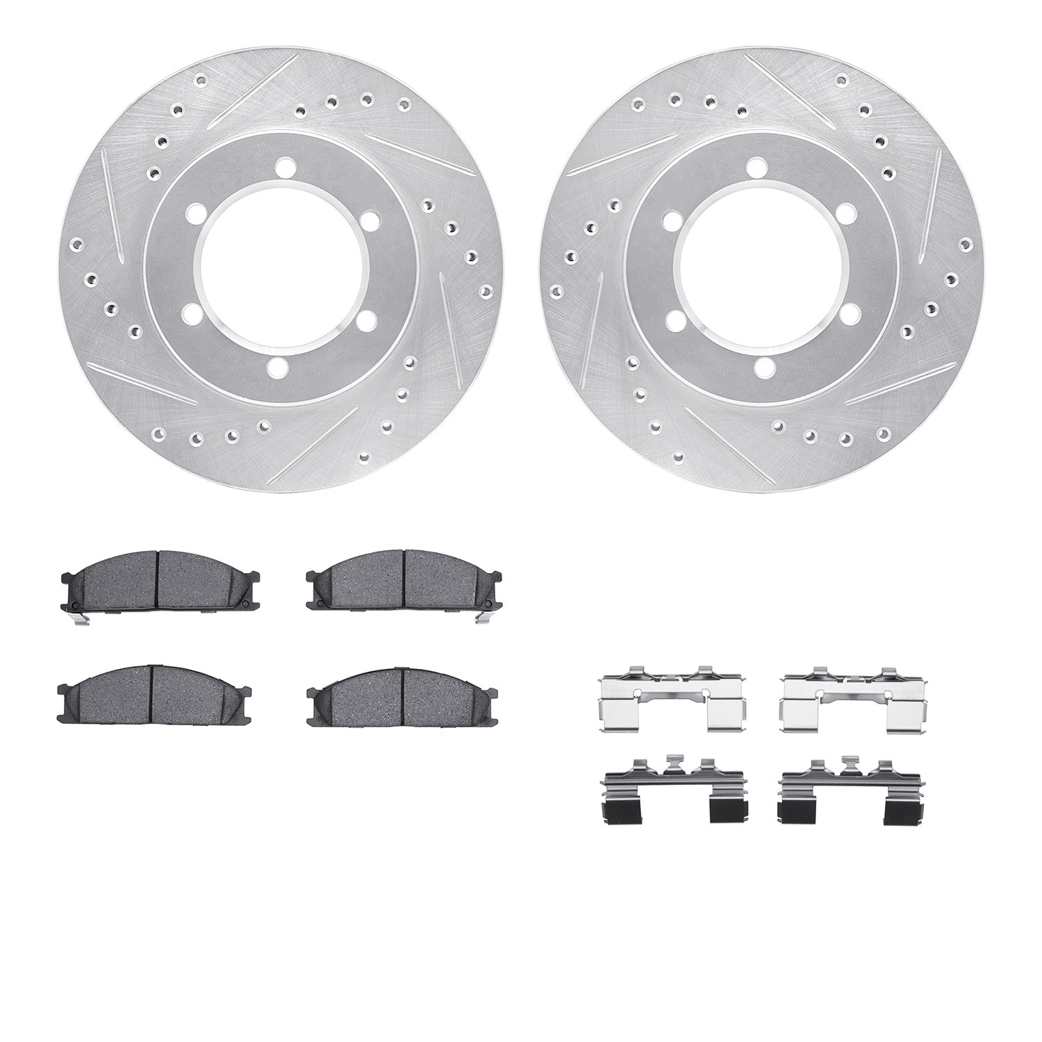 DYN 7512-67052 DFC Brake Rotor - Drilled & Slotted - Silver w/5000 Brake Pads & HW Kit