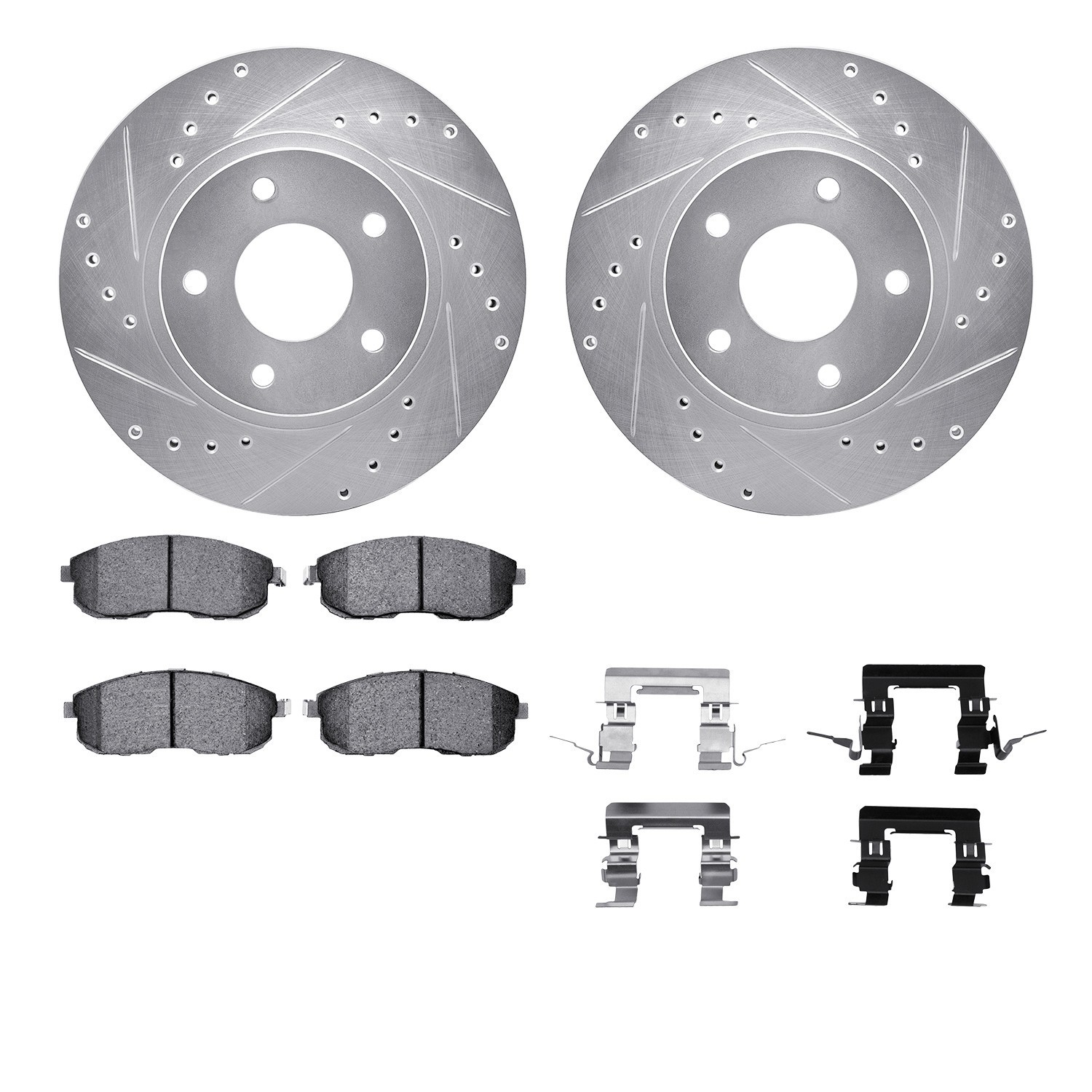 DYN 7512-67053 DFC Rotors-Drilled & Slotted-Silver w/ 5000 Advanced Brake Pads Incl Hdw