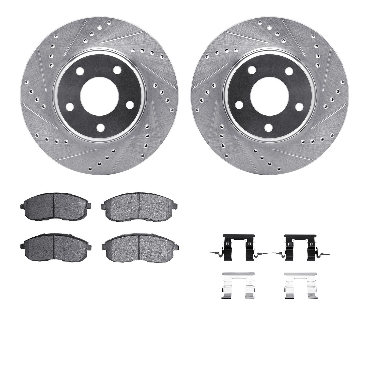 DYN 7512-67056 DFC Rotors-Drilled & Slotted-Silver w/ 5000 Advanced Brake Pads Incl Hdw