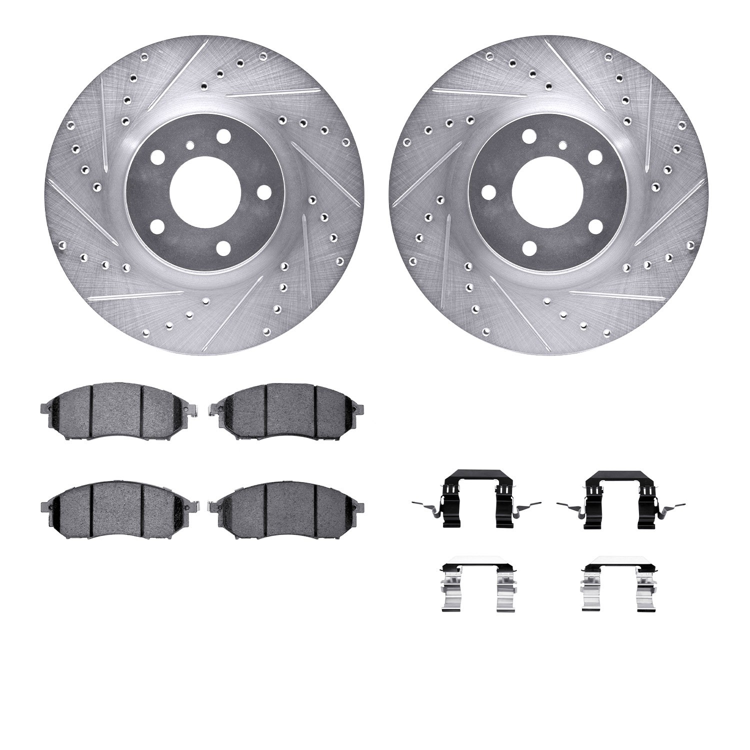 DYN 7512-67057 DFC Rotors-Drilled & Slotted-Silver w/ 5000 Advanced Brake Pads Incl Hdw