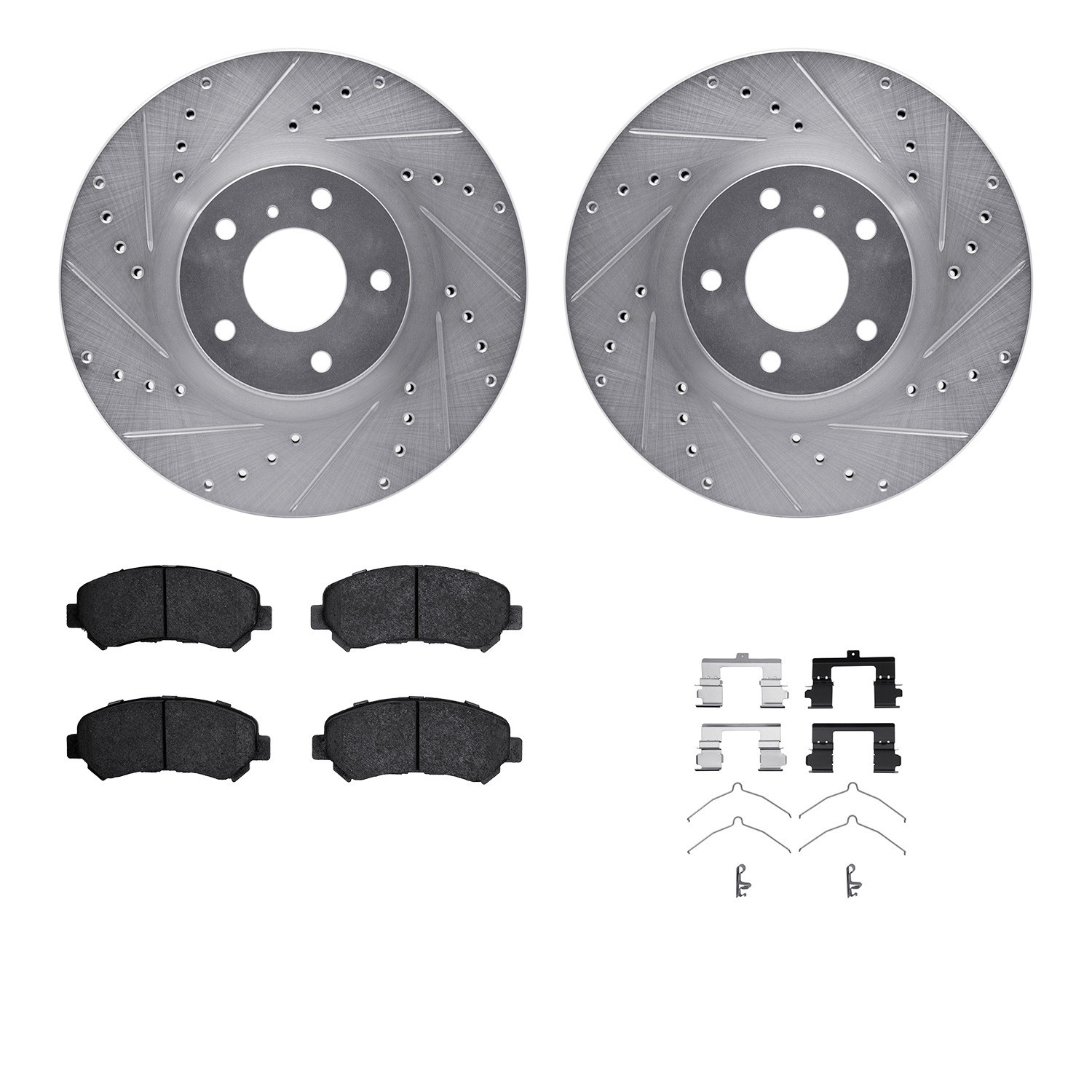 DYN 7512-67058 DFC Rotors-Drilled & Slotted-Silver w/ 5000 Advanced Brake Pads Incl Hdw