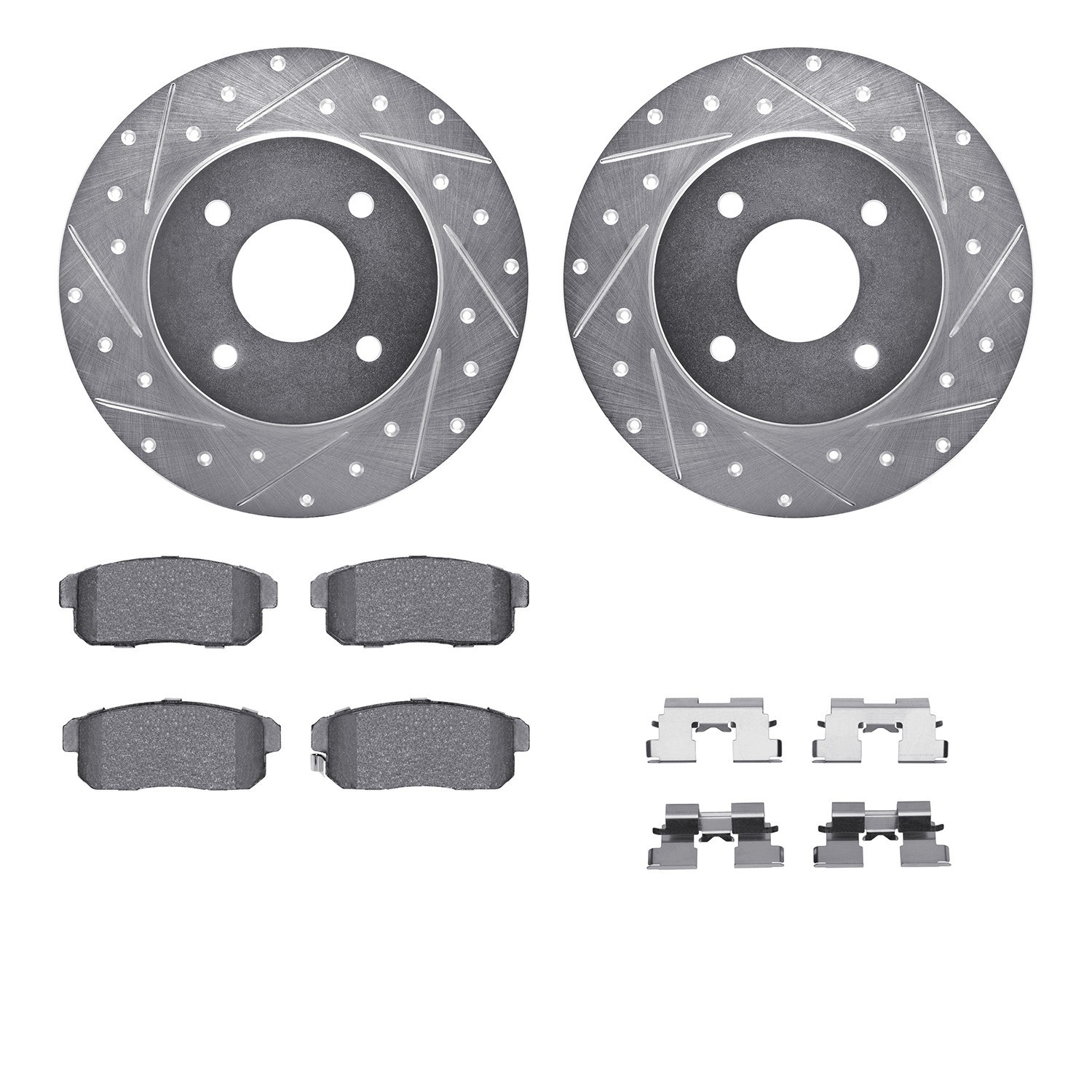 DYN 7512-67059 DFC Rotors-Drilled & Slotted-Silver w/ 5000 Advanced Brake Pads Incl Hdw