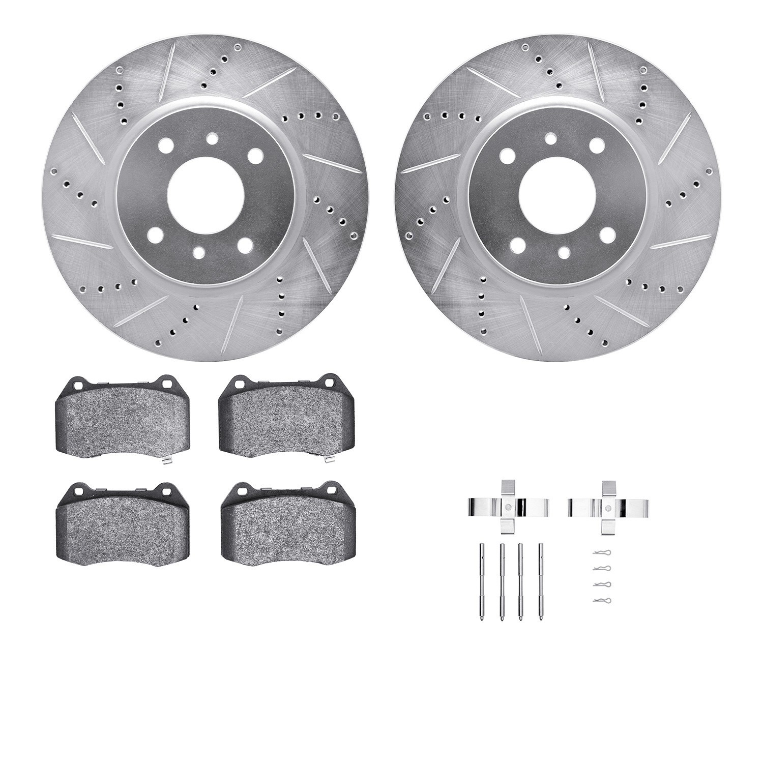 DYN 7512-67060 DFC Rotors-Drilled & Slotted-Silver w/ 5000 Advanced Brake Pads Incl Hdw