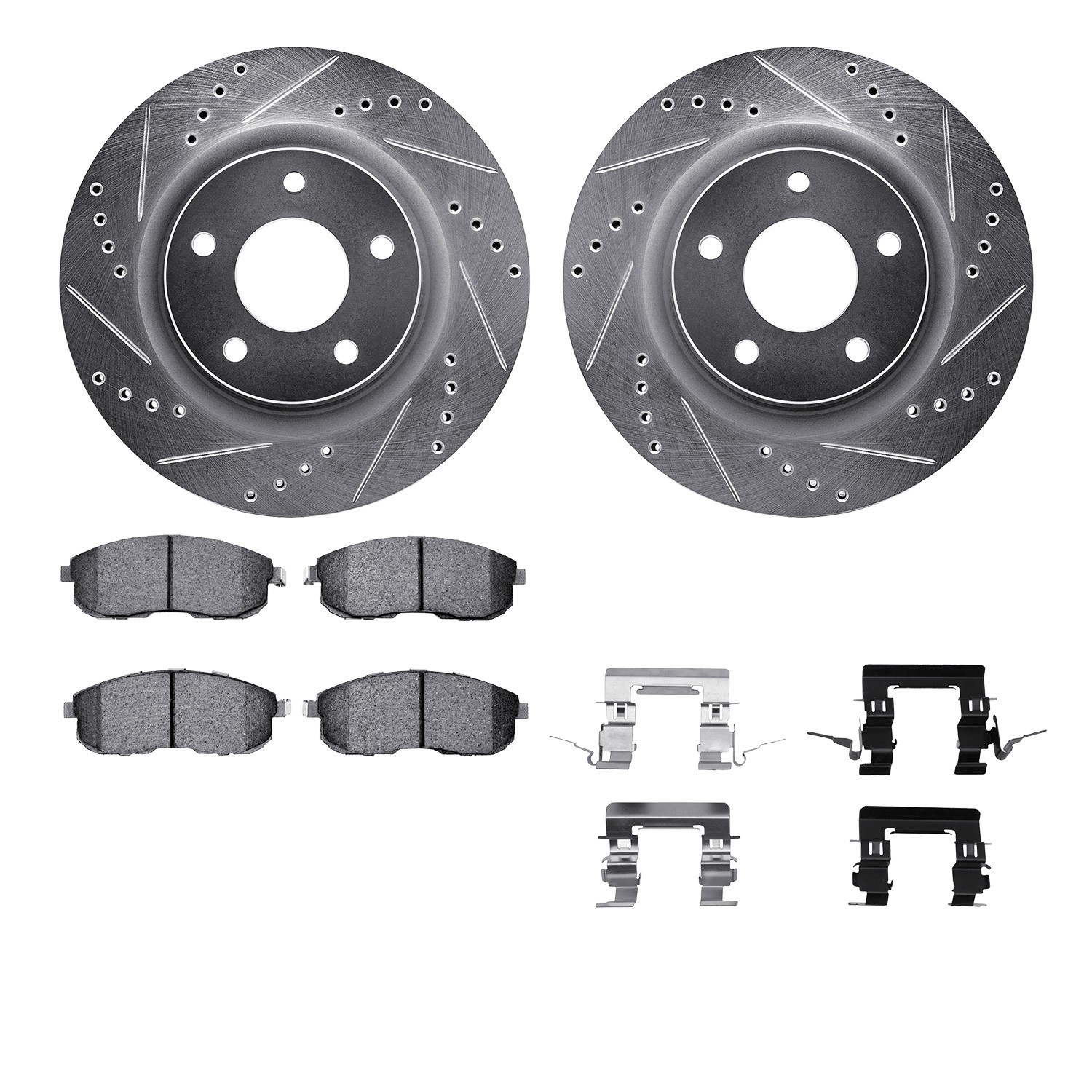 DYN 7512-67064 DFC Rotors-Drilled & Slotted-Silver w/ 5000 Advanced Brake Pads Incl Hdw