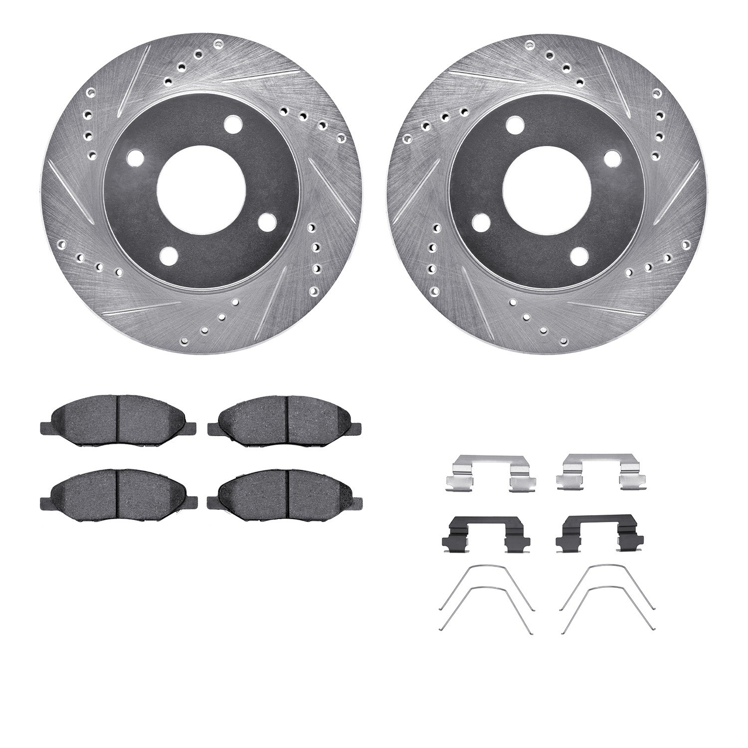 DYN 7512-67070 DFC Rotors-Drilled & Slotted-Silver w/ 5000 Advanced Brake Pads Incl Hdw