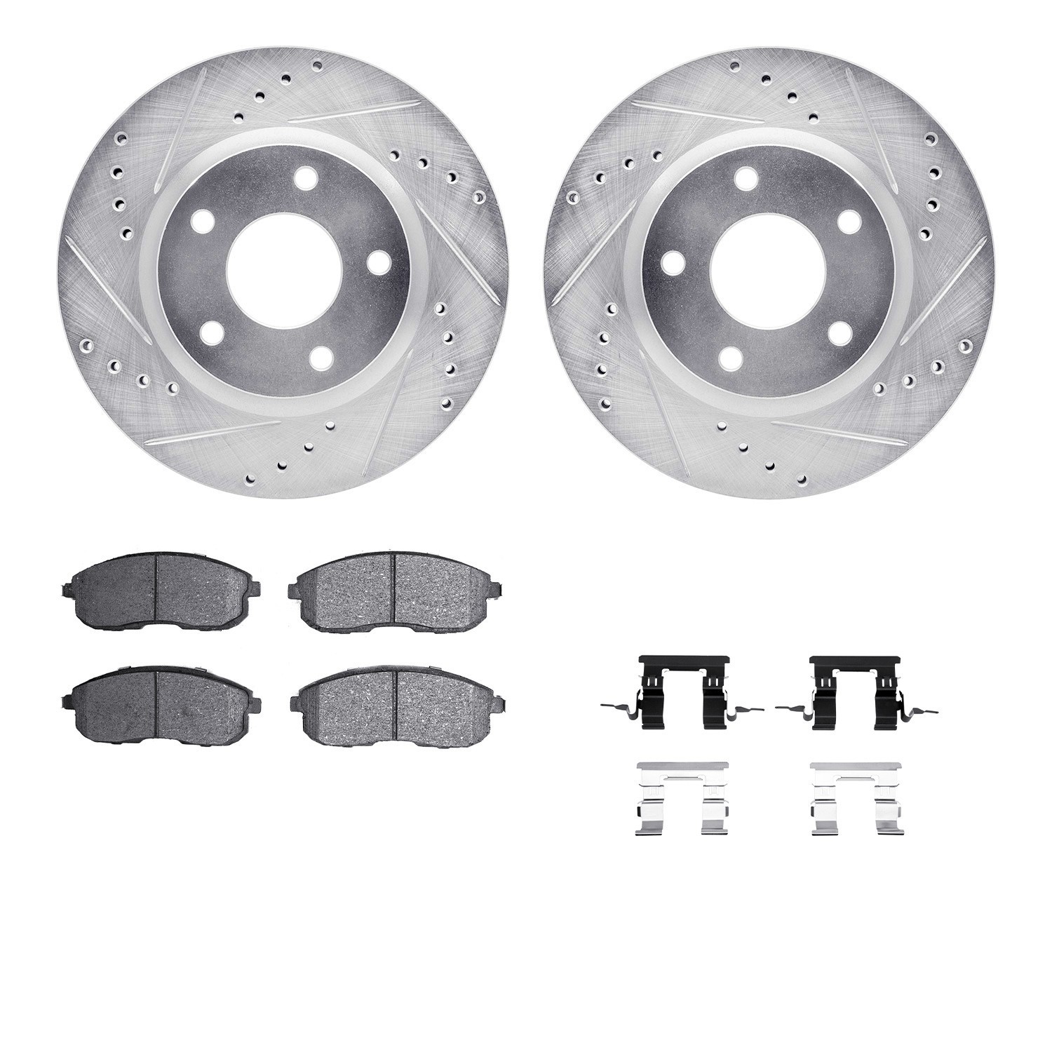 DYN 7512-67071 DFC Rotors-Drilled & Slotted-Silver w/ 5000 Advanced Brake Pads Incl Hdw