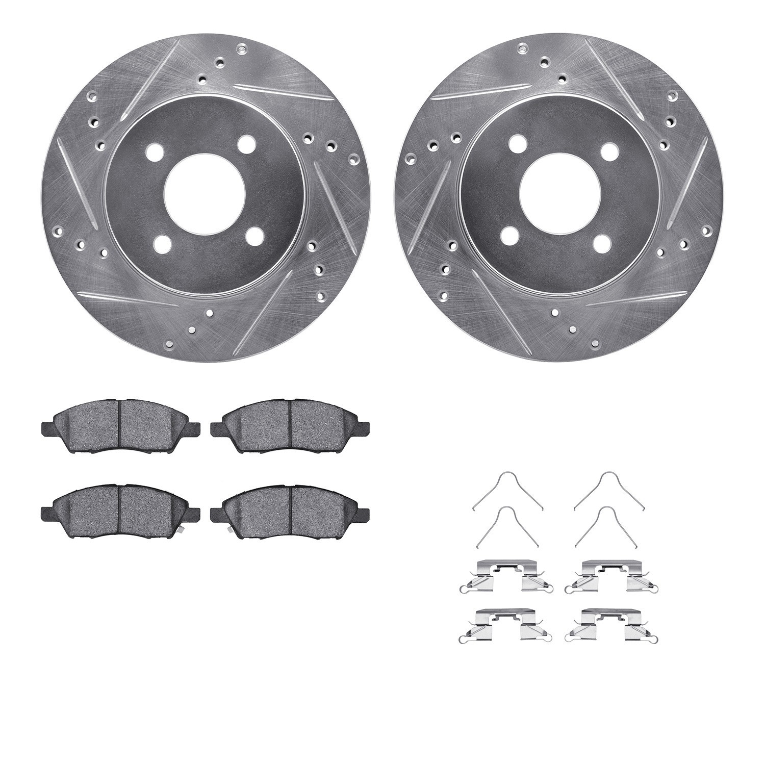 DYN 7512-67072 DFC Rotors-Drilled & Slotted-Silver w/ 5000 Advanced Brake Pads Incl Hdw