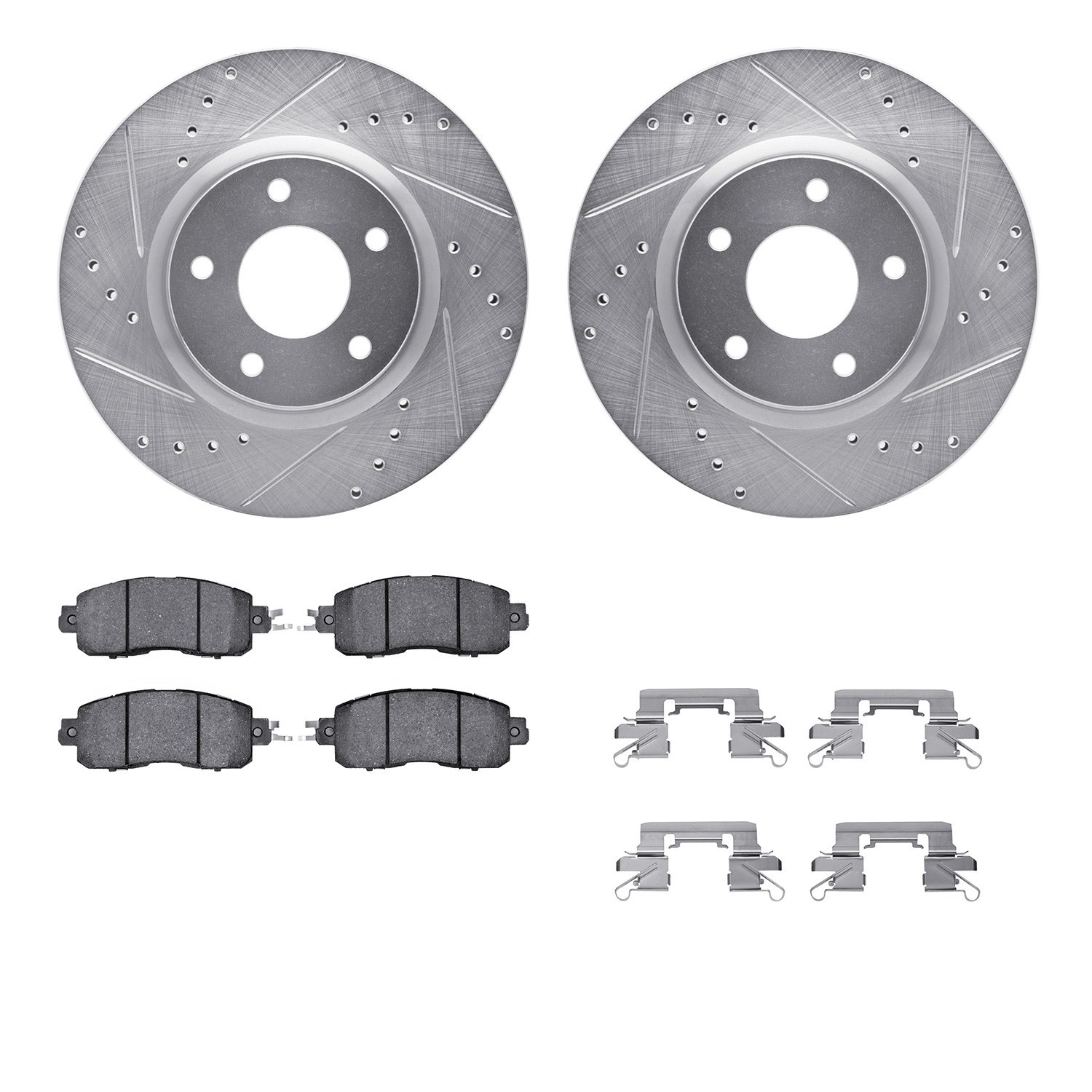 DYN 7512-67073 DFC Rotors-Drilled & Slotted-Silver w/ 5000 Advanced Brake Pads Incl Hdw