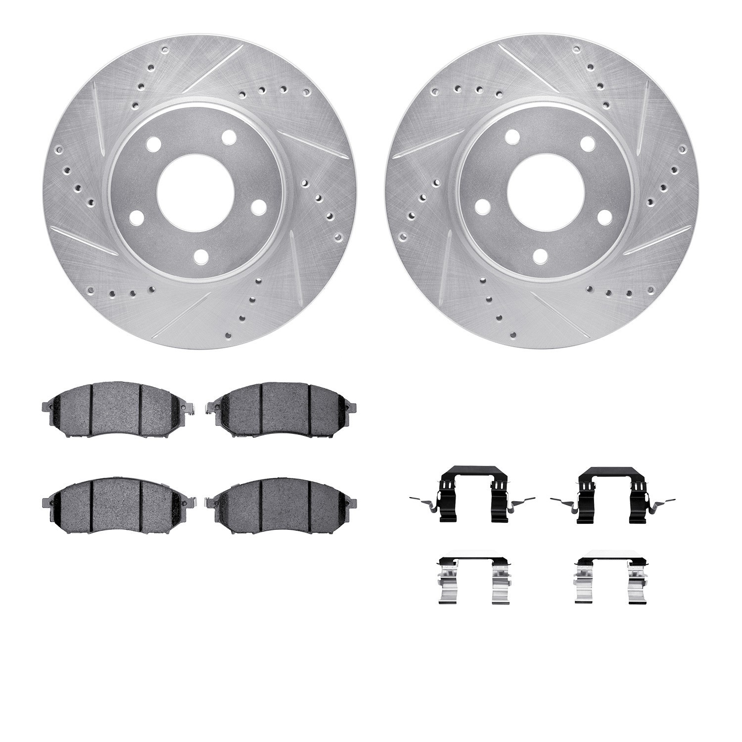DYN 7512-67083 DFC Rotors-Drilled & Slotted-Silver w/ 5000 Advanced Brake Pads Incl Hdw