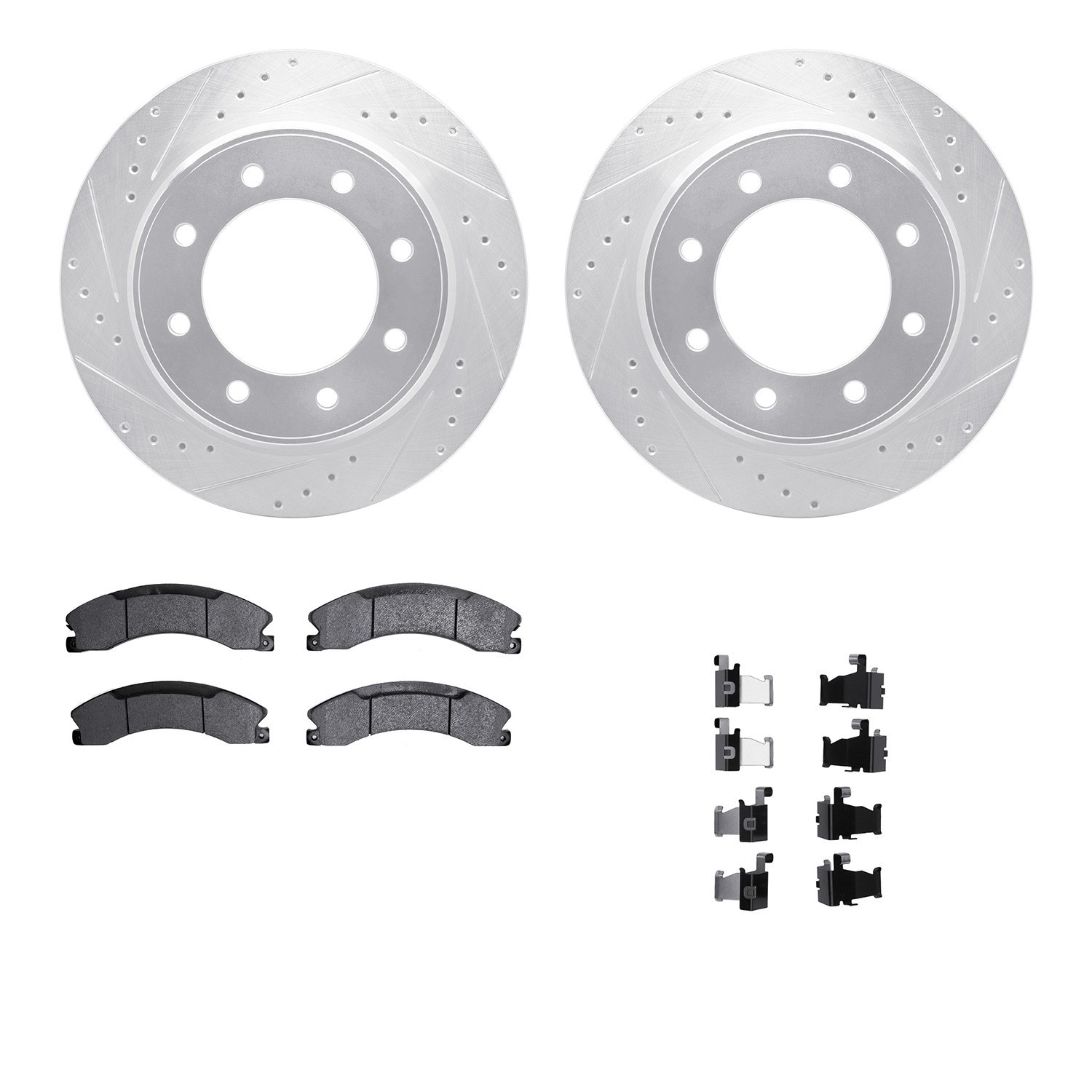 DYN 7512-67088 DFC Rotors-Drilled & Slotted-Silver w/ 5000 Advanced Brake Pads Incl Hdw