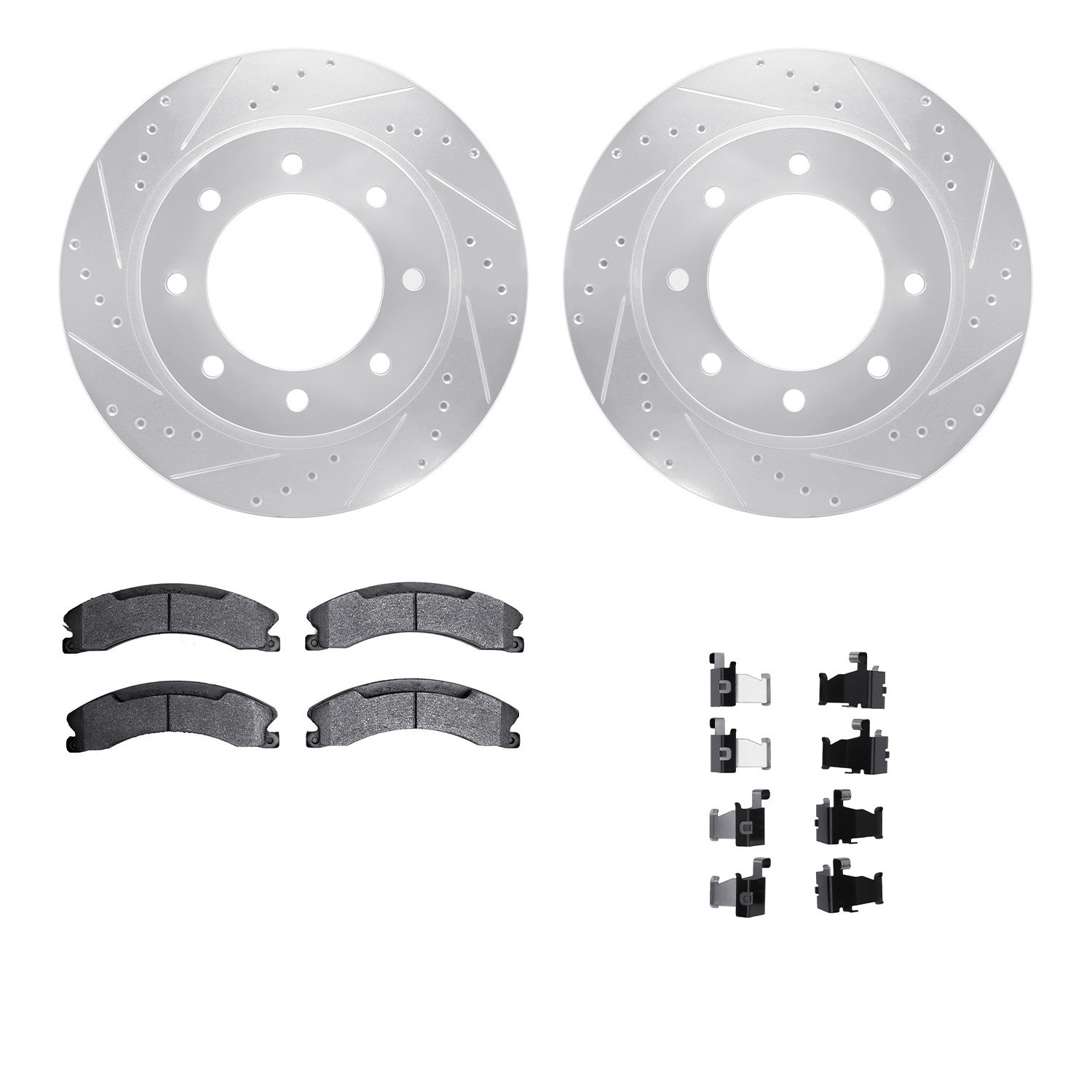 DYN 7512-67095 DFC Rotors-Drilled & Slotted-Silver w/ 5000 Advanced Brake Pads Incl Hdw