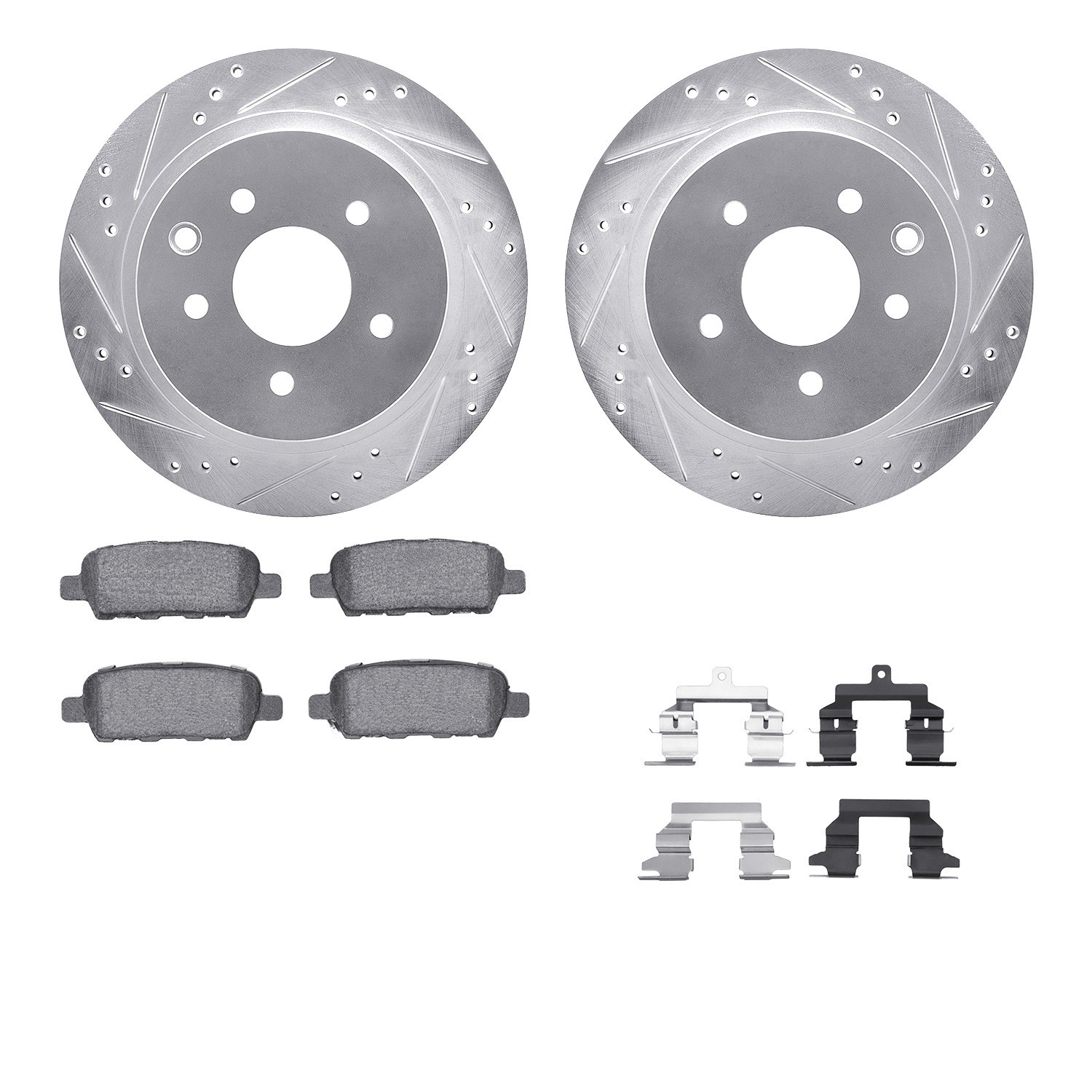 DYN 7512-67099 DFC Brake Rotor - Dimpled & Slotted - Silver w/5000 Brake Pads & HW Kit