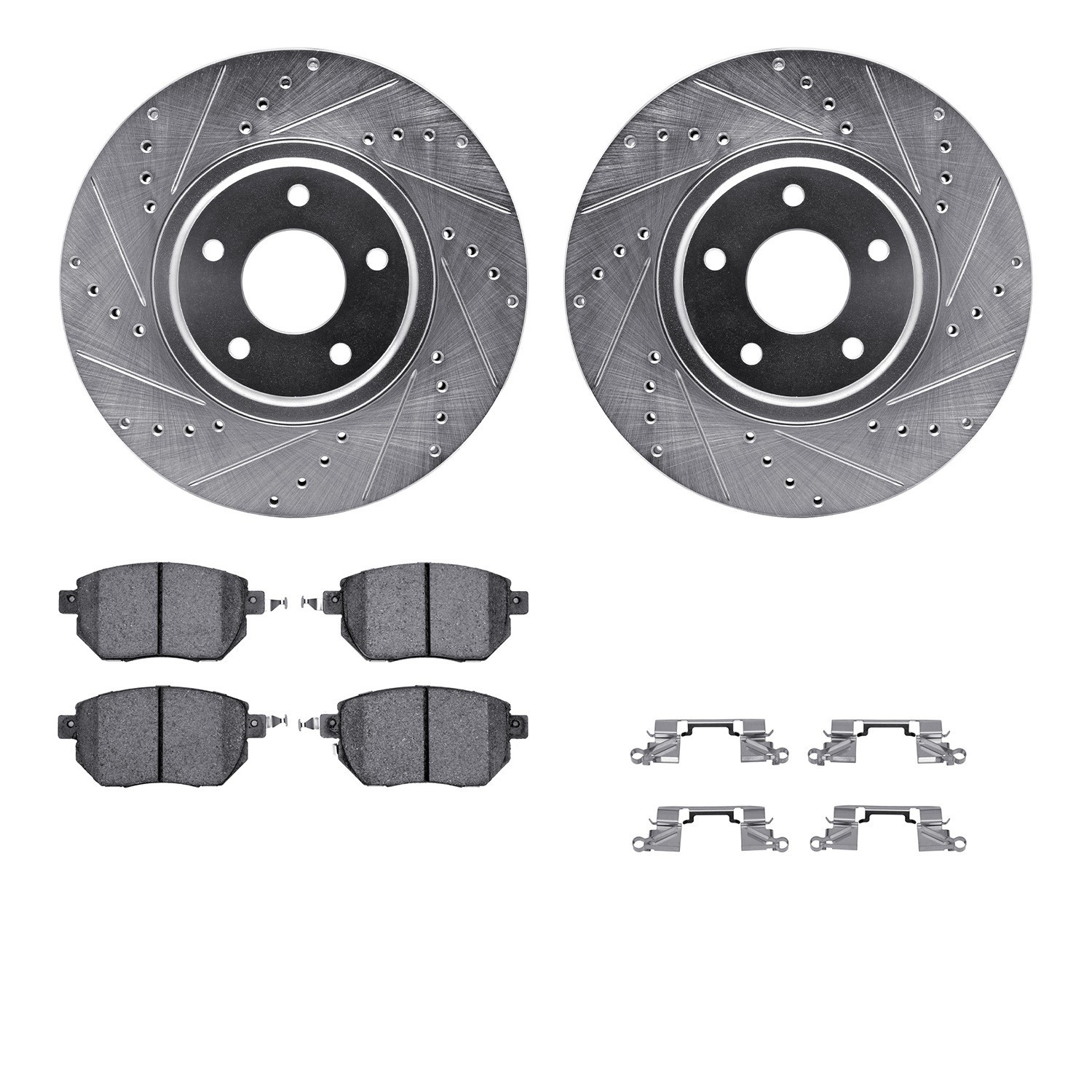 DYN 7512-67104 DFC Brake Rotor - Dimpled & Slotted - Silver w/5000 Brake Pads & HW Kit