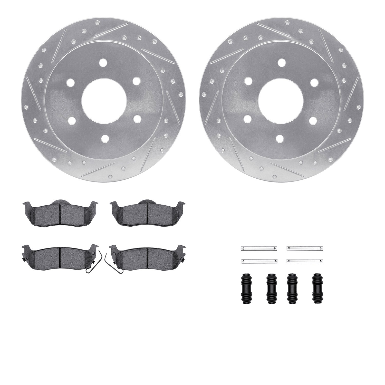 DYN 7512-67106 DFC Brake Rotor - Dimpled & Slotted - Silver w/5000 Brake Pads & HW Kit