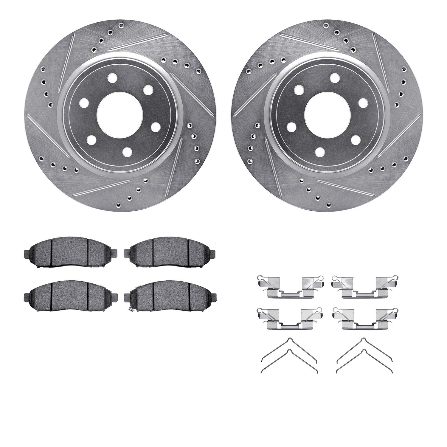 DYN 7512-67107 DFC Brake Rotor - Dimpled & Slotted - Silver w/5000 Brake Pads & HW Kit