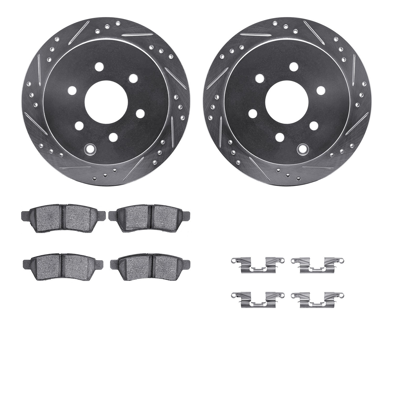 DYN 7512-67110 DFC Brake Rotor - Dimpled & Slotted - Silver w/5000 Brake Pads & HW Kit