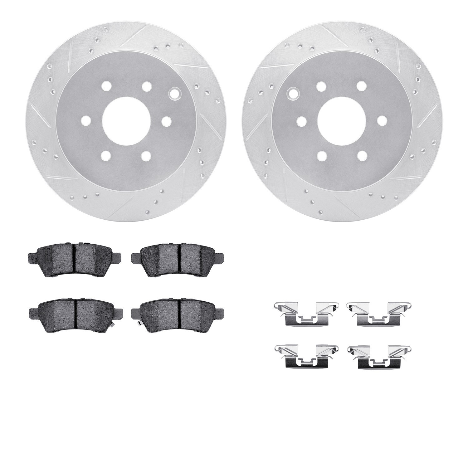 DYN 7512-67111 DFC Brake Rotor - Dimpled & Slotted - Silver w/5000 Brake Pads & HW Kit