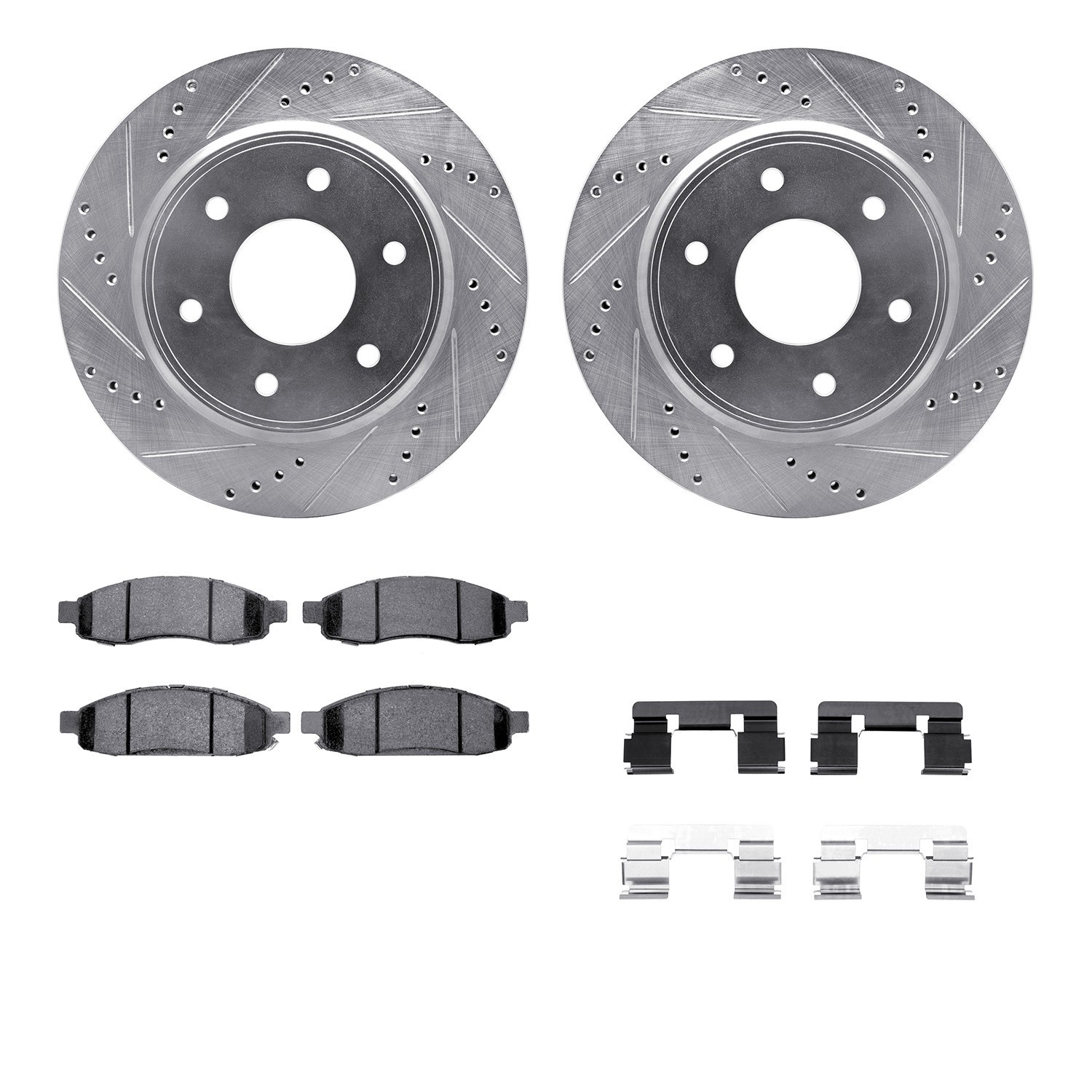 DYN 7512-67113 DFC Brake Rotor - Dimpled & Slotted - Silver w/5000 Brake Pads & HW Kit
