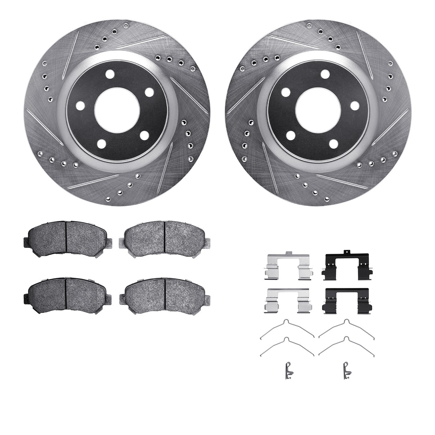 DYN 7512-67116 DFC Brake Rotor - Dimpled & Slotted - Silver w/5000 Brake Pads & HW Kit