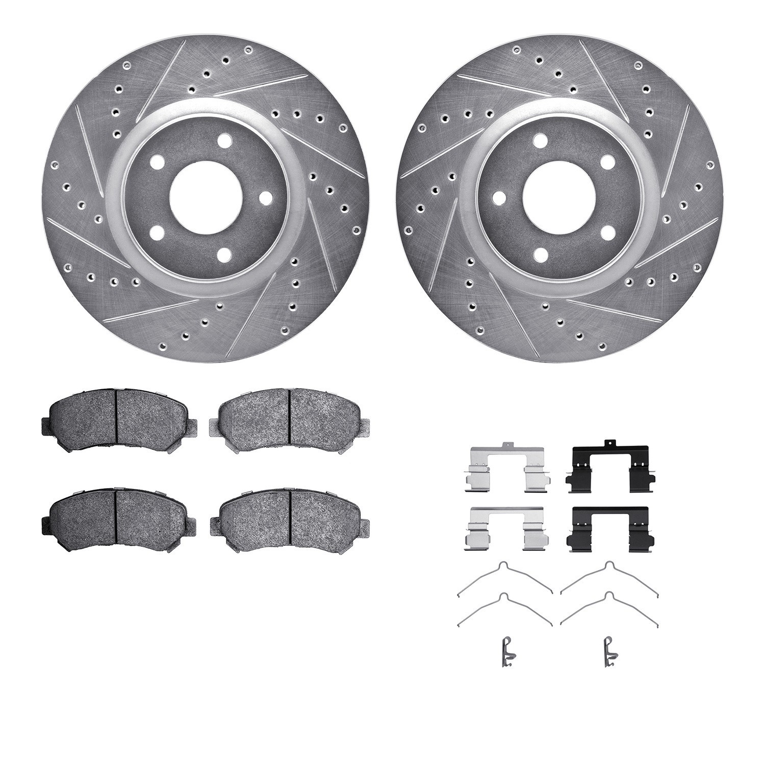 DYN 7512-67117 DFC Brake Rotor - Dimpled & Slotted - Silver w/5000 Brake Pads & HW Kit