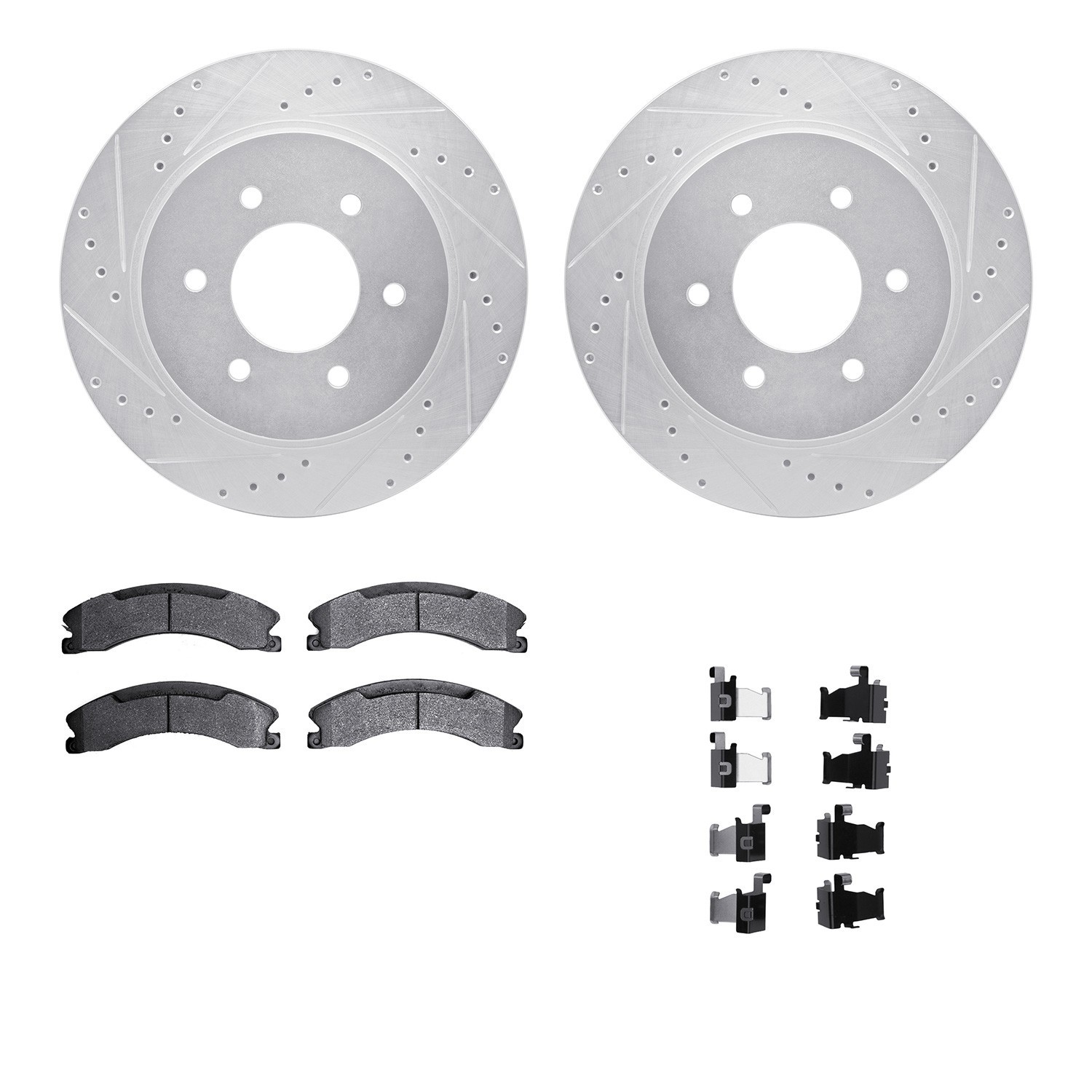 DYN 7512-67121 DFC Brake Rotor - Dimpled & Slotted - Silver w/5000 Brake Pads & HW Kit
