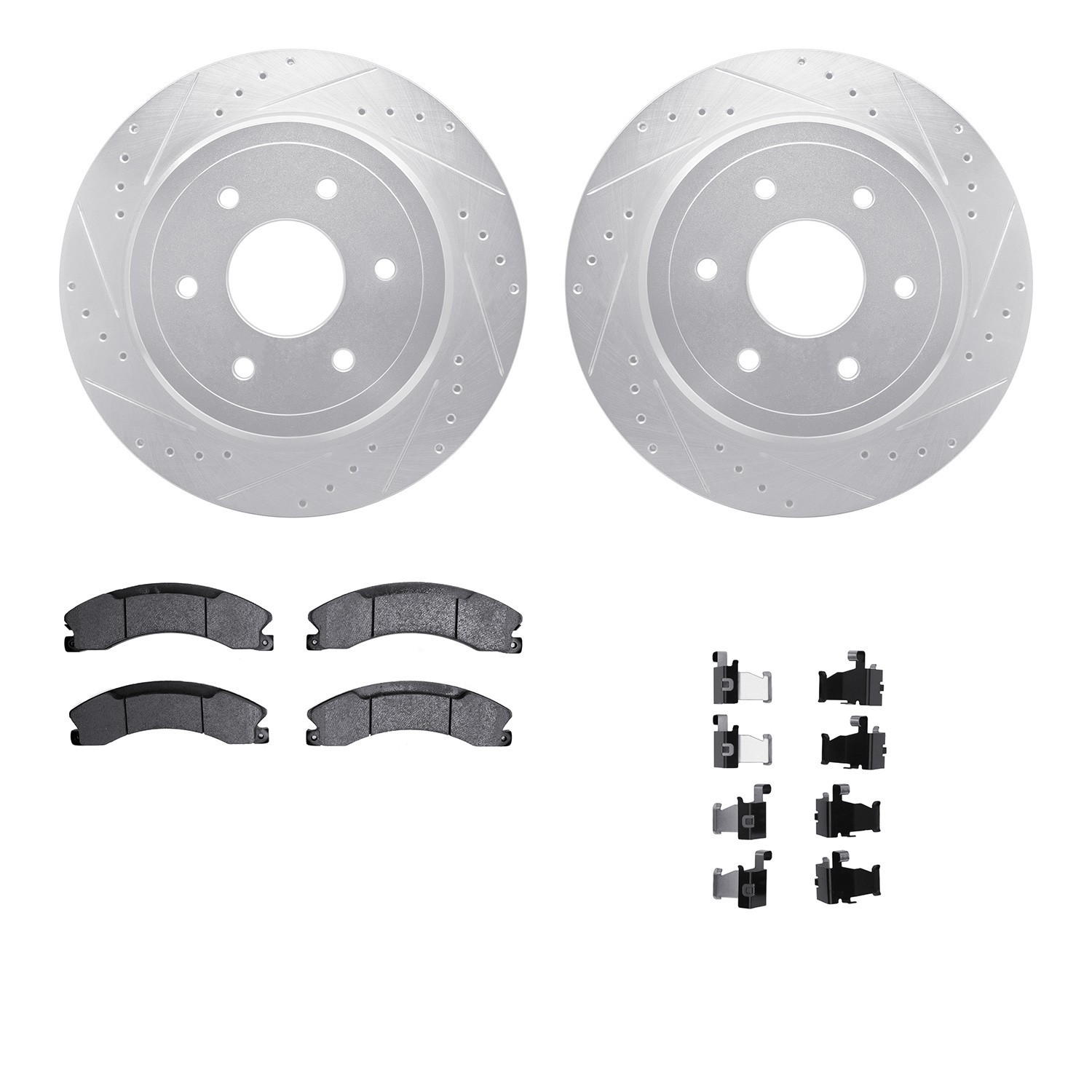 DYN 7512-67123 DFC Brake Rotor - Dimpled & Slotted - Silver w/5000 Brake Pads & HW Kit