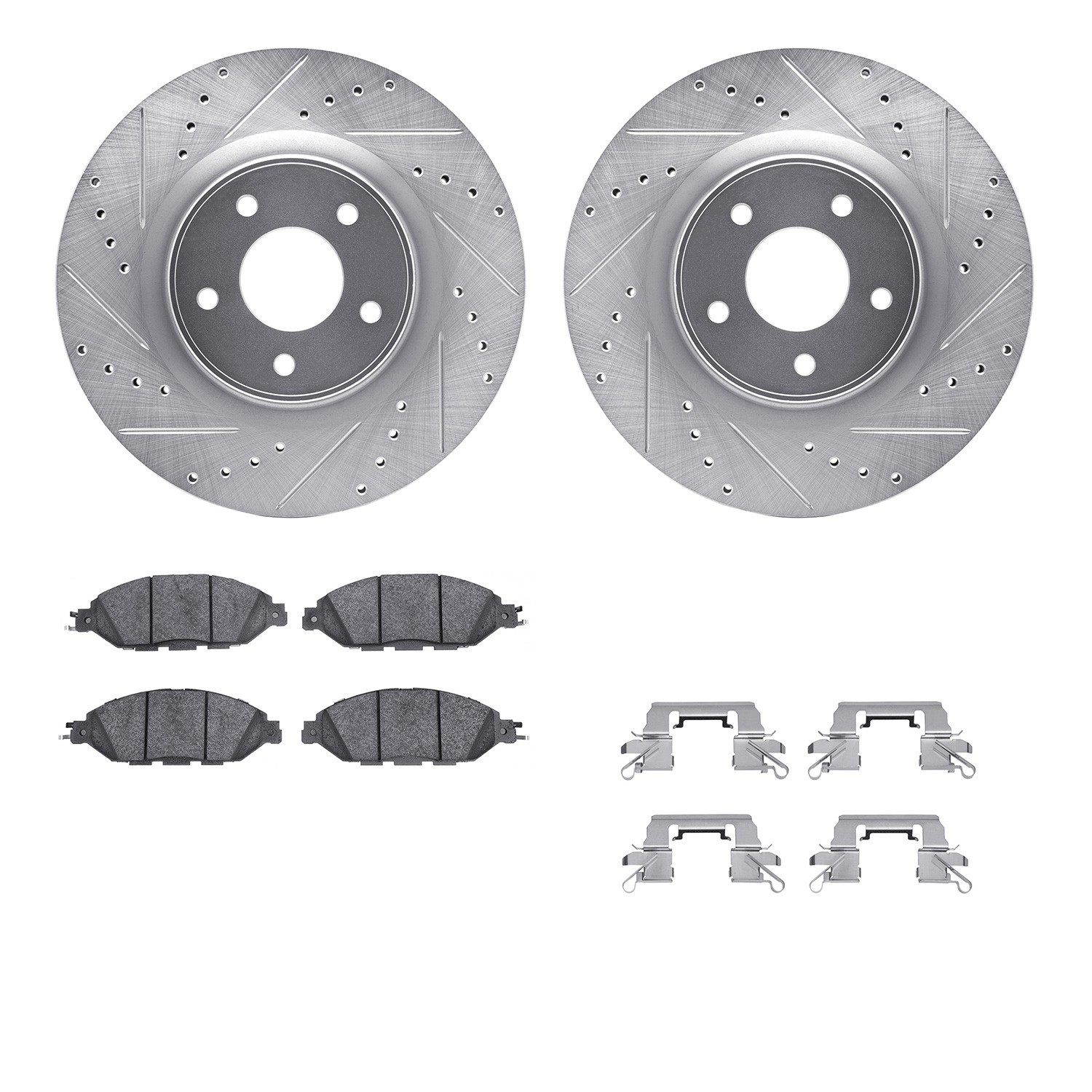 DYN 7512-67125 DFC Brake Rotor - Dimpled & Slotted - Silver w/5000 Brake Pads & HW Kit