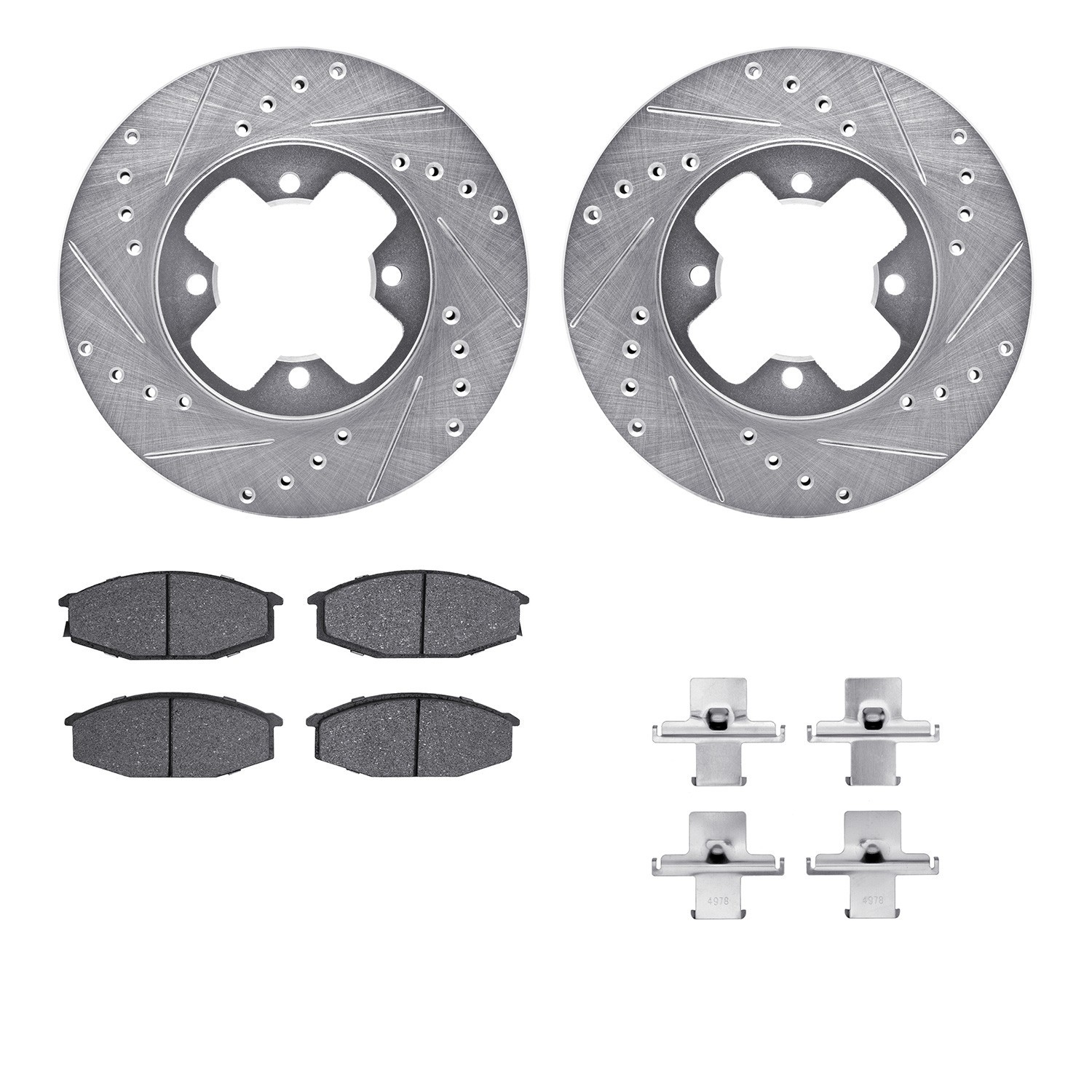 DYN 7512-67126 DFC Rotors-Drilled & Slotted-Silver w/ 5000 Advanced Brake Pads Incl Hdw