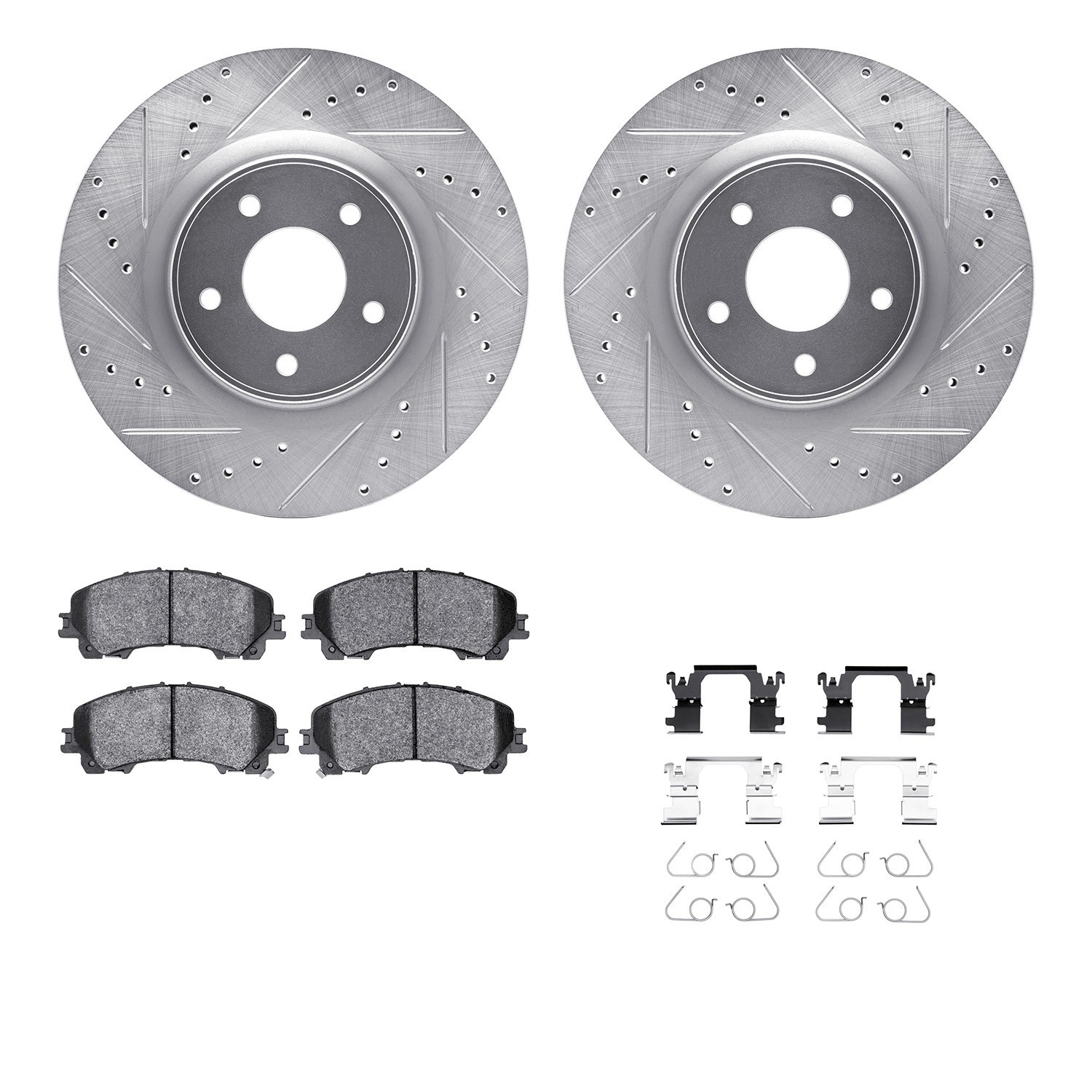 DYN 7512-67129 DFC Brake Rotor - Dimpled & Slotted - Silver w/5000 Brake Pads & HW Kit
