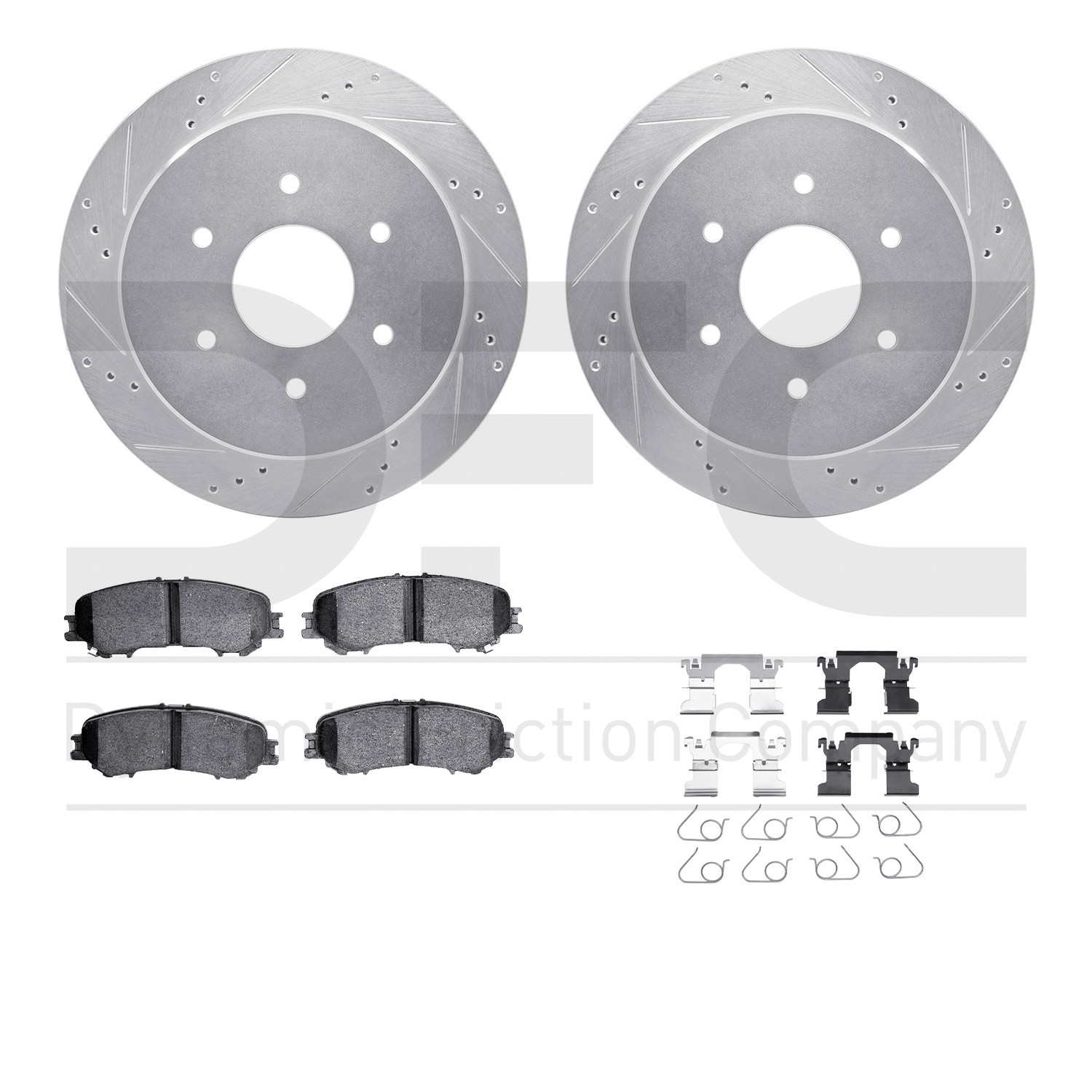 DYN 7512-67131 DFC Brake Rotor - Dimpled & Slotted - Silver w/5000 Brake Pads & HW Kit