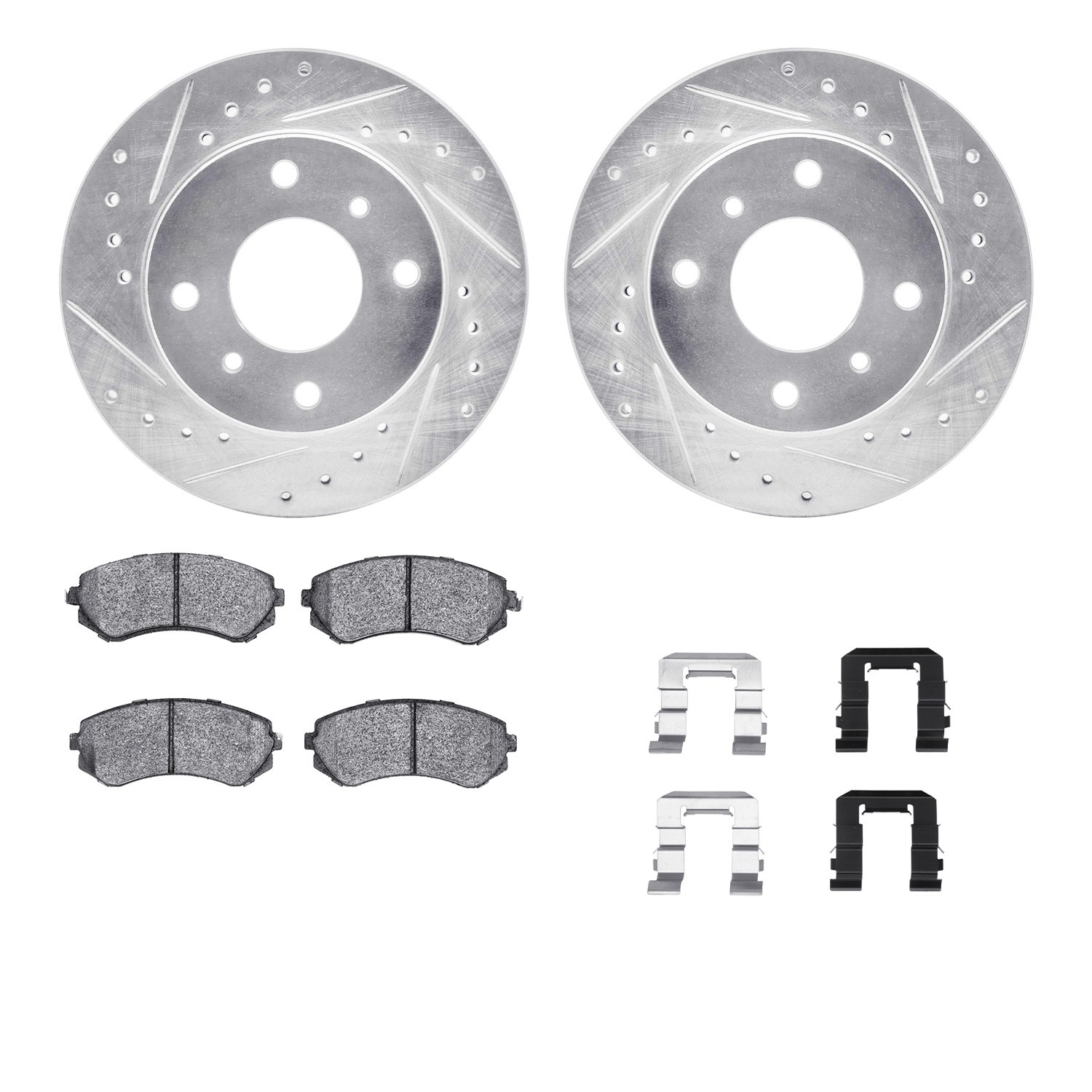 DYN 7512-67133 DFC Rotors-Drilled & Slotted-Silver w/ 5000 Advanced Brake Pads Incl Hdw