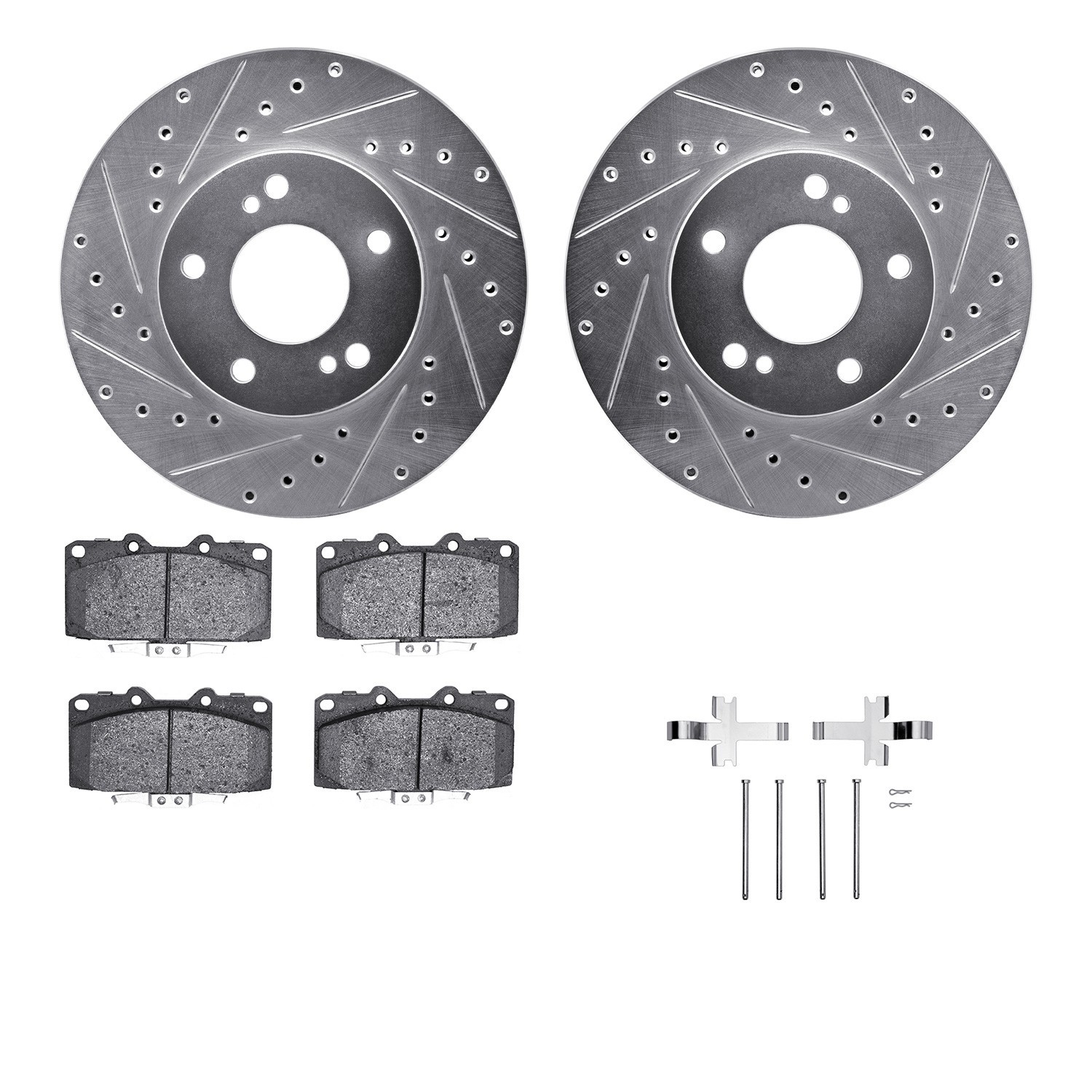 DYN 7512-67135 DFC Rotors-Drilled & Slotted-Silver w/ 5000 Advanced Brake Pads Incl Hdw