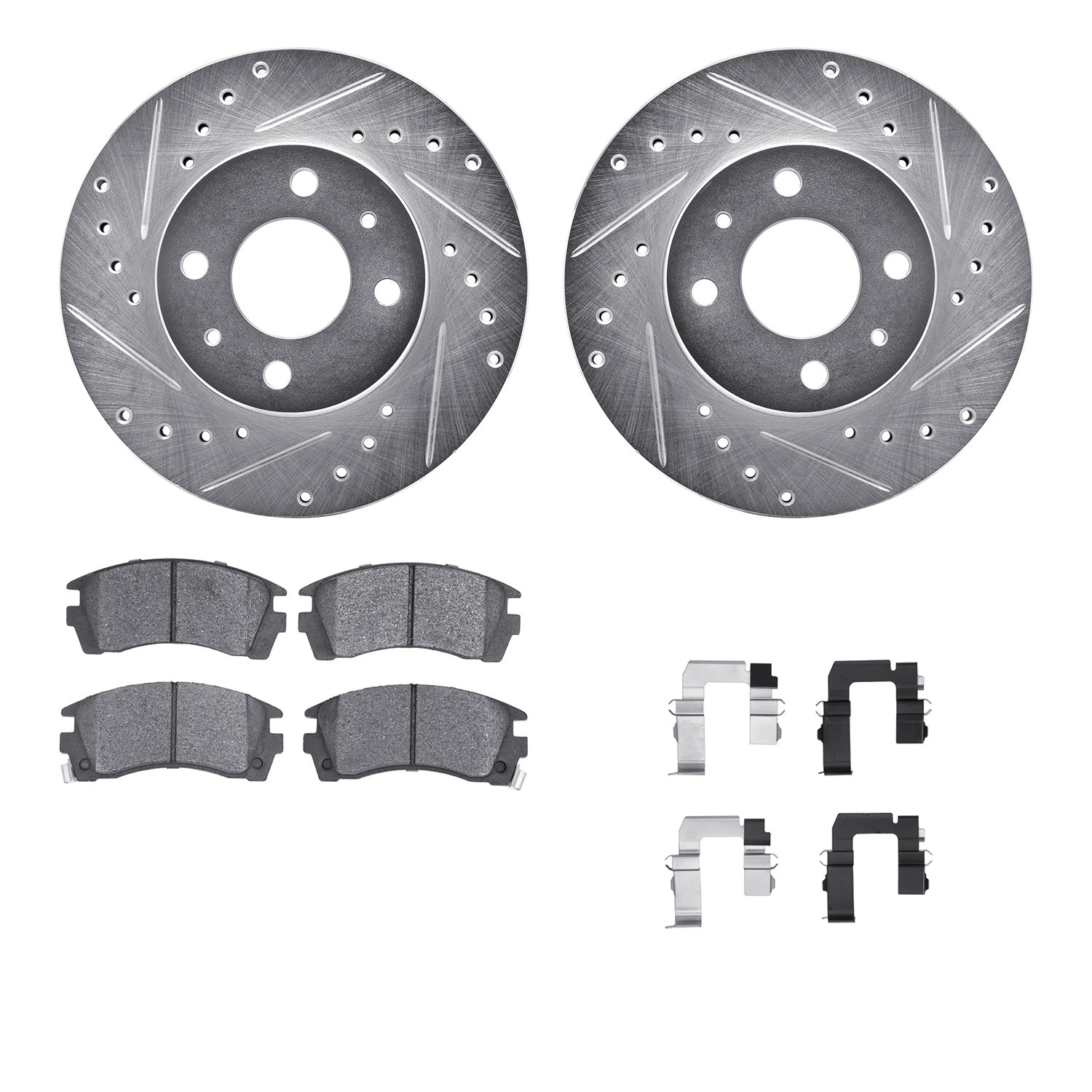 DYN 7512-67152 DFC Rotors-Drilled & Slotted-Silver w/ 5000 Advanced Brake Pads Incl Hdw