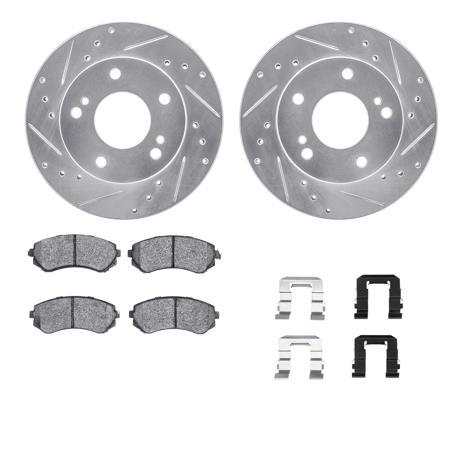 DYN 7512-67172 DFC Rotors-Drilled & Slotted-Silver w/ 5000 Advanced Brake Pads Incl Hdw