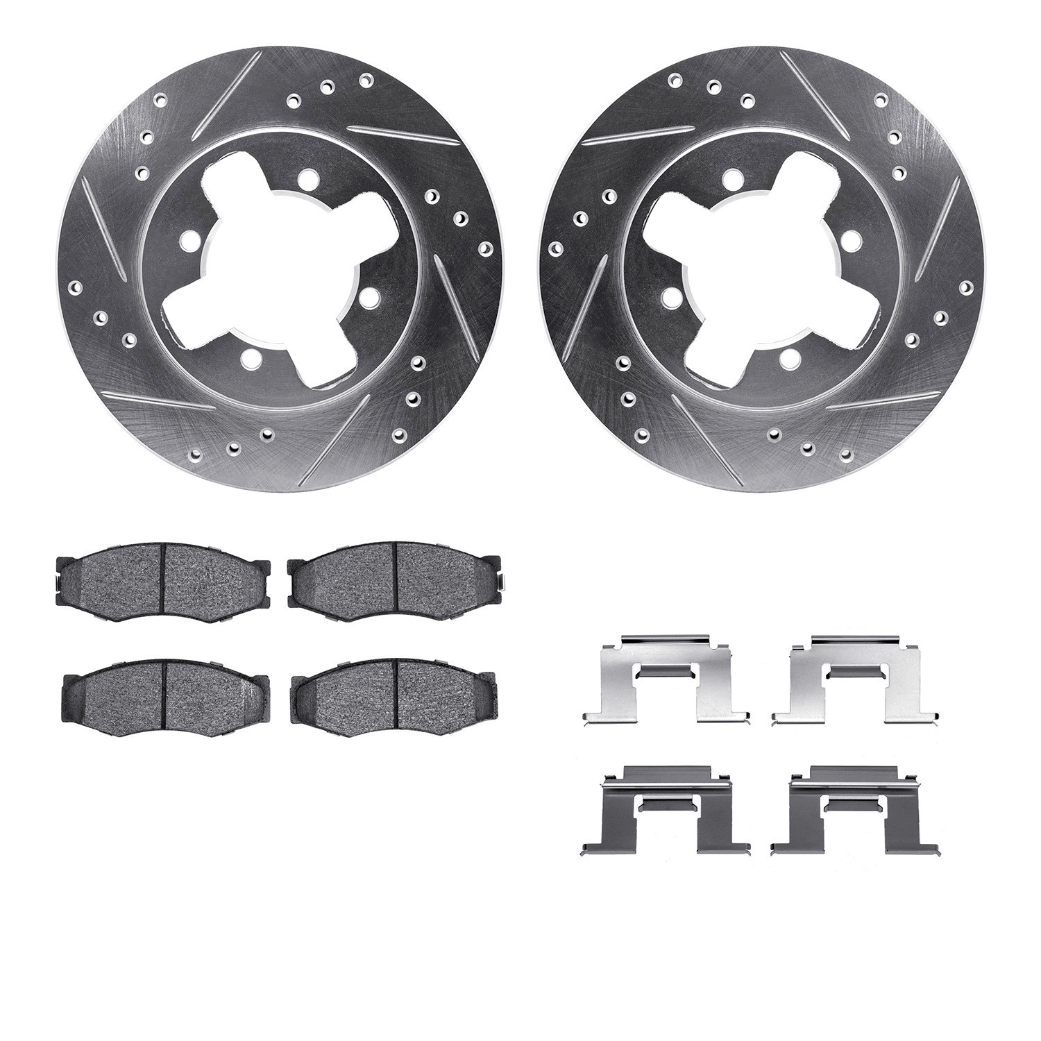 DYN 7512-67263 DFC Rotors-Drilled & Slotted-Silver w/ 5000 Advanced Brake Pads Incl Hdw