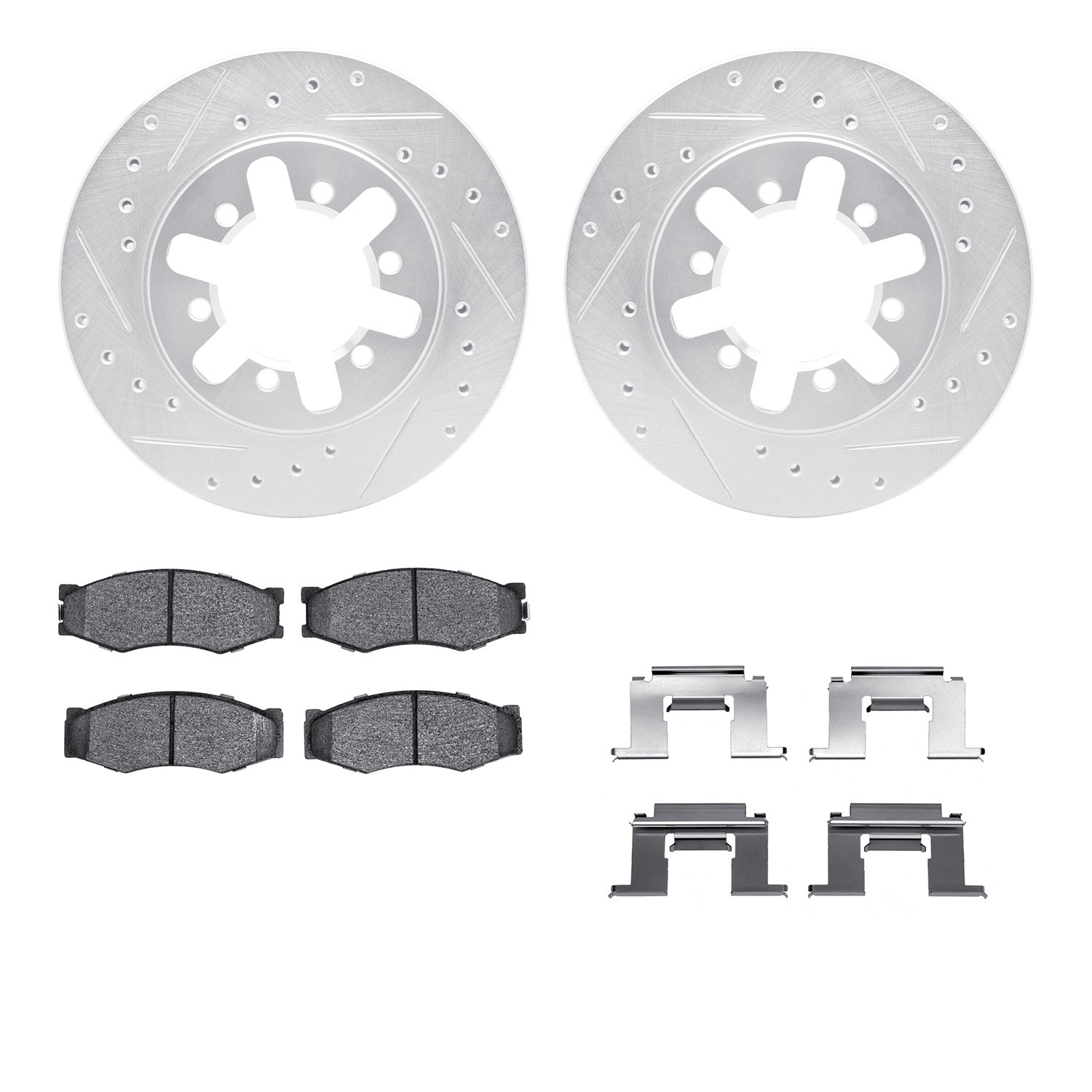 DYN 7512-67272 DFC Rotors-Drilled & Slotted-Silver w/ 5000 Advanced Brake Pads Incl Hdw