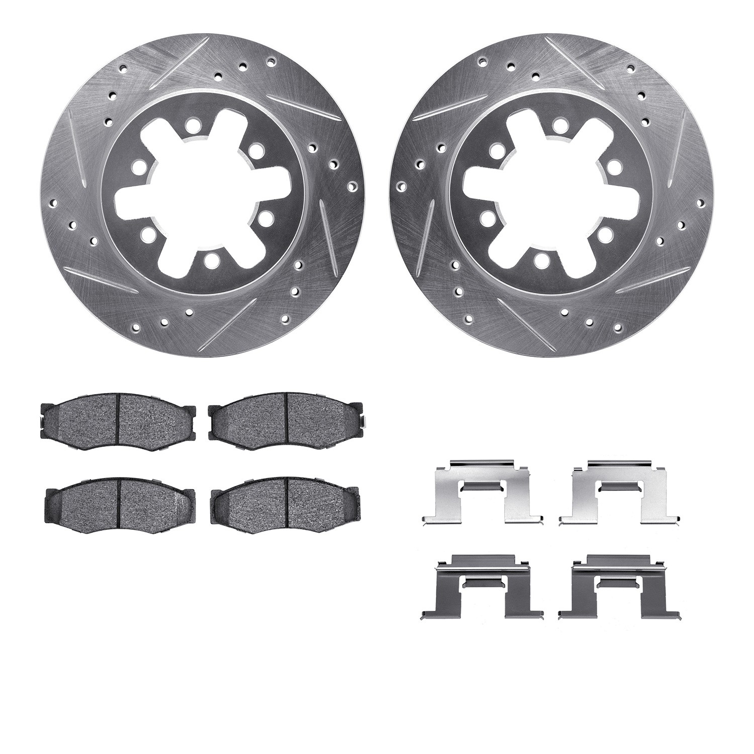 DYN 7512-67284 DFC Rotors-Drilled & Slotted-Silver w/ 5000 Advanced Brake Pads Incl Hdw