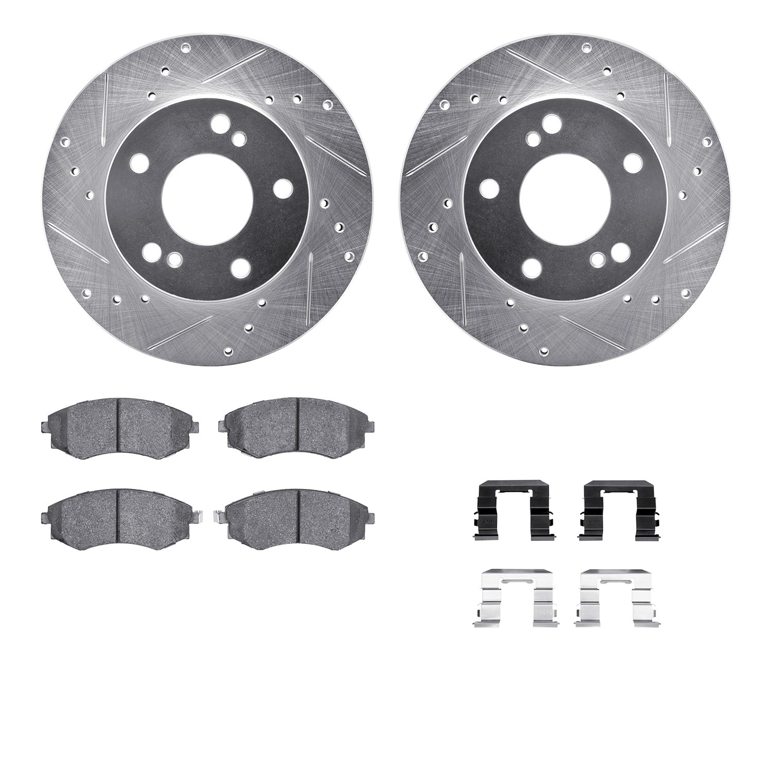 DYN 7512-67317 DFC Rotors-Drilled & Slotted-Silver w/ 5000 Advanced Brake Pads Incl Hdw