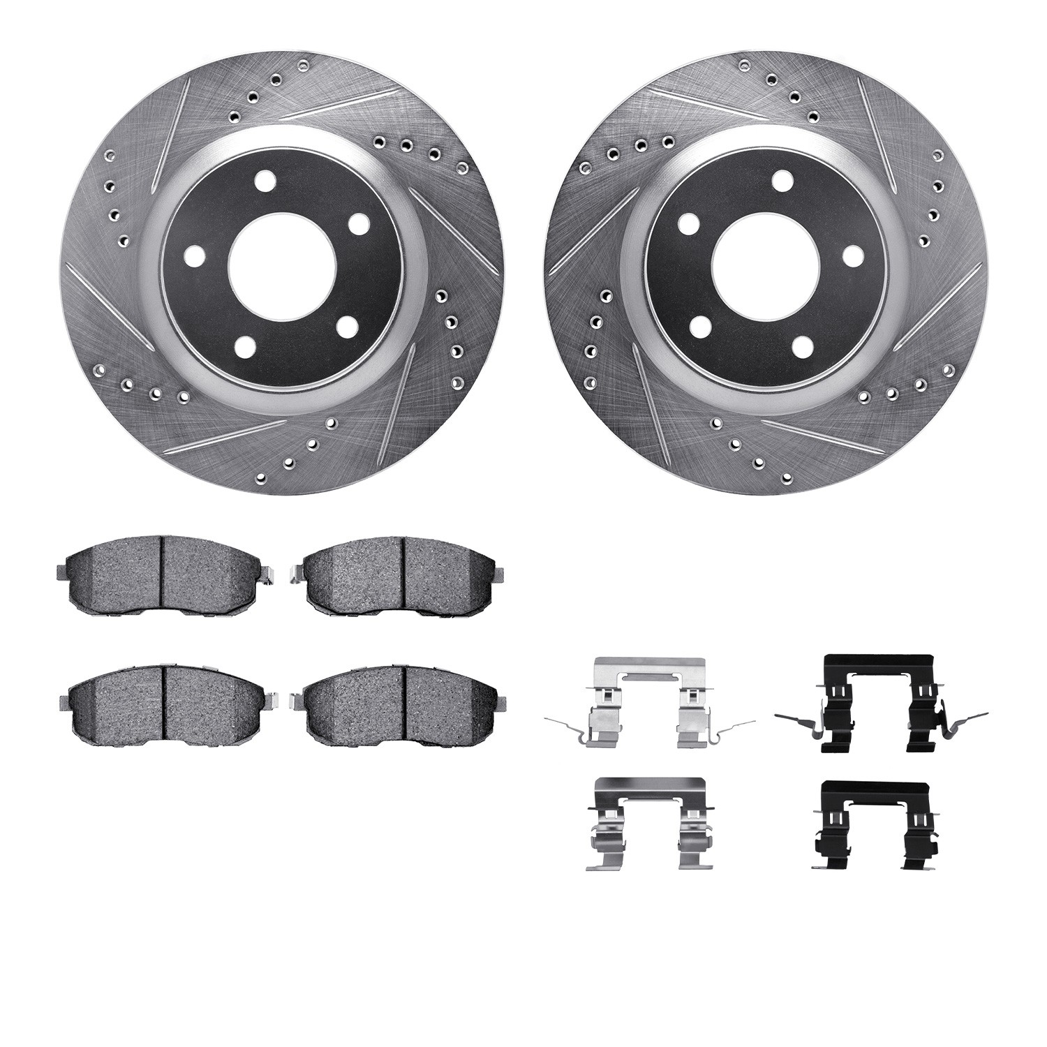 DYN 7512-67388 DFC Rotors-Drilled & Slotted-Silver w/ 5000 Advanced Brake Pads Incl Hdw