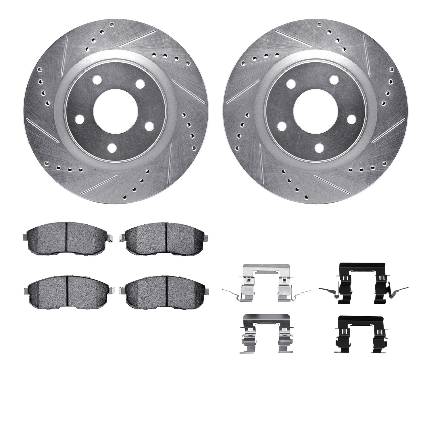 DYN 7512-67500 DFC Rotors-Drilled & Slotted-Silver w/ 5000 Advanced Brake Pads Incl Hdw